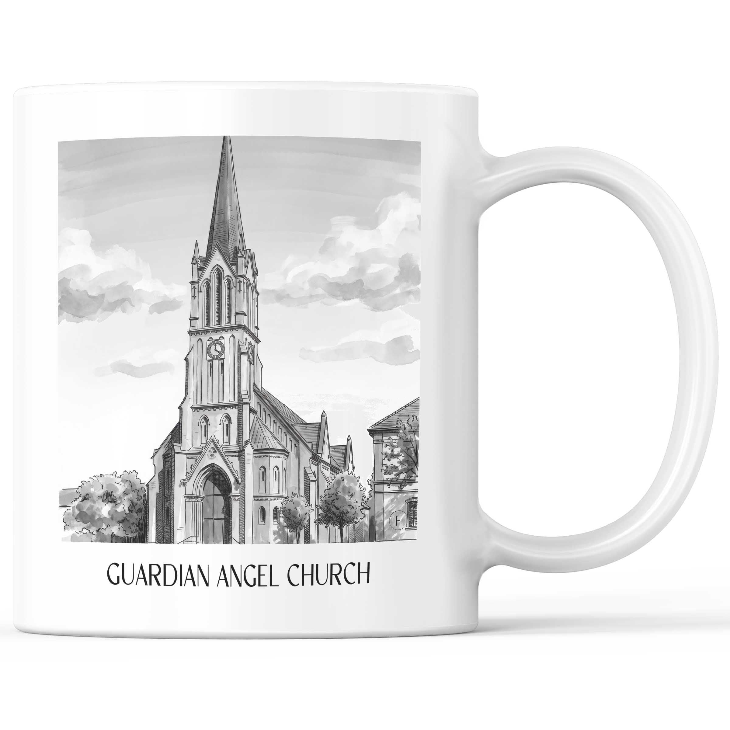 Schutzengelkirche Kaffeebecher - Brühl - Deutschland Becher - Kaffeetasse im Aquarell Schwarz-Weiß Stil