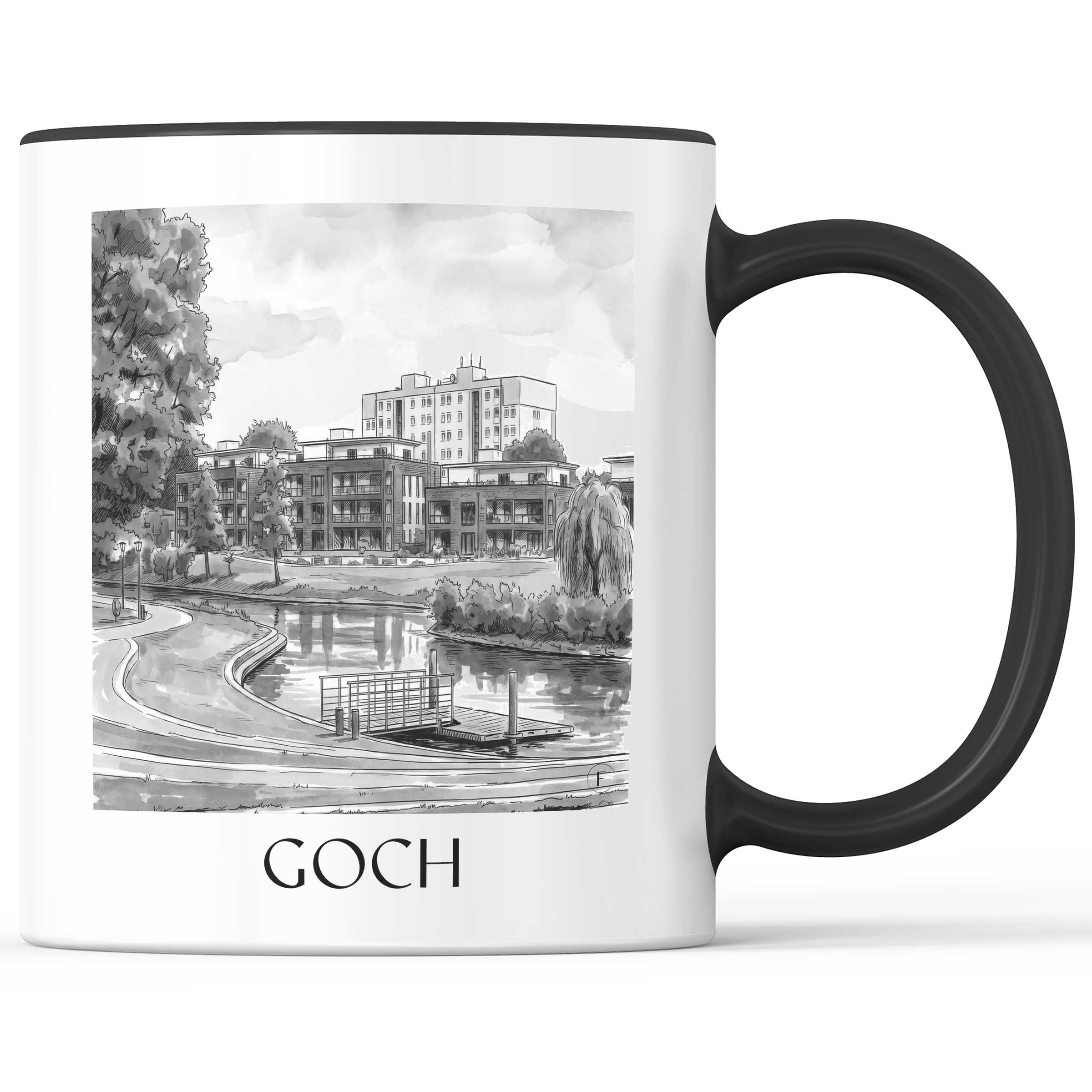 goch-niederrhein-deutschland-kaffeebecher-aquarell-schwarz-weiss