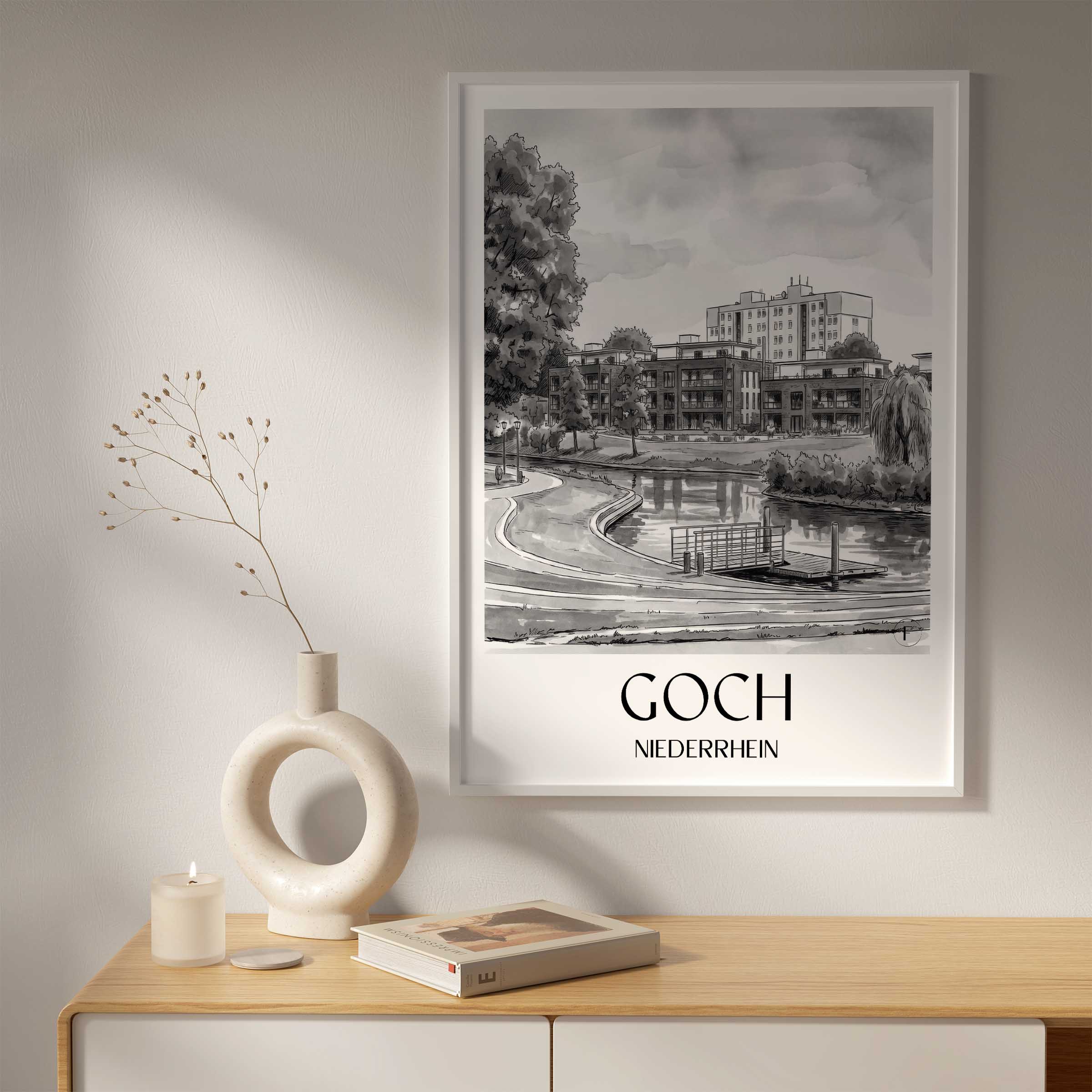 goch-niederrhein-deutschland-poster-aquarell-schwarz-weiss