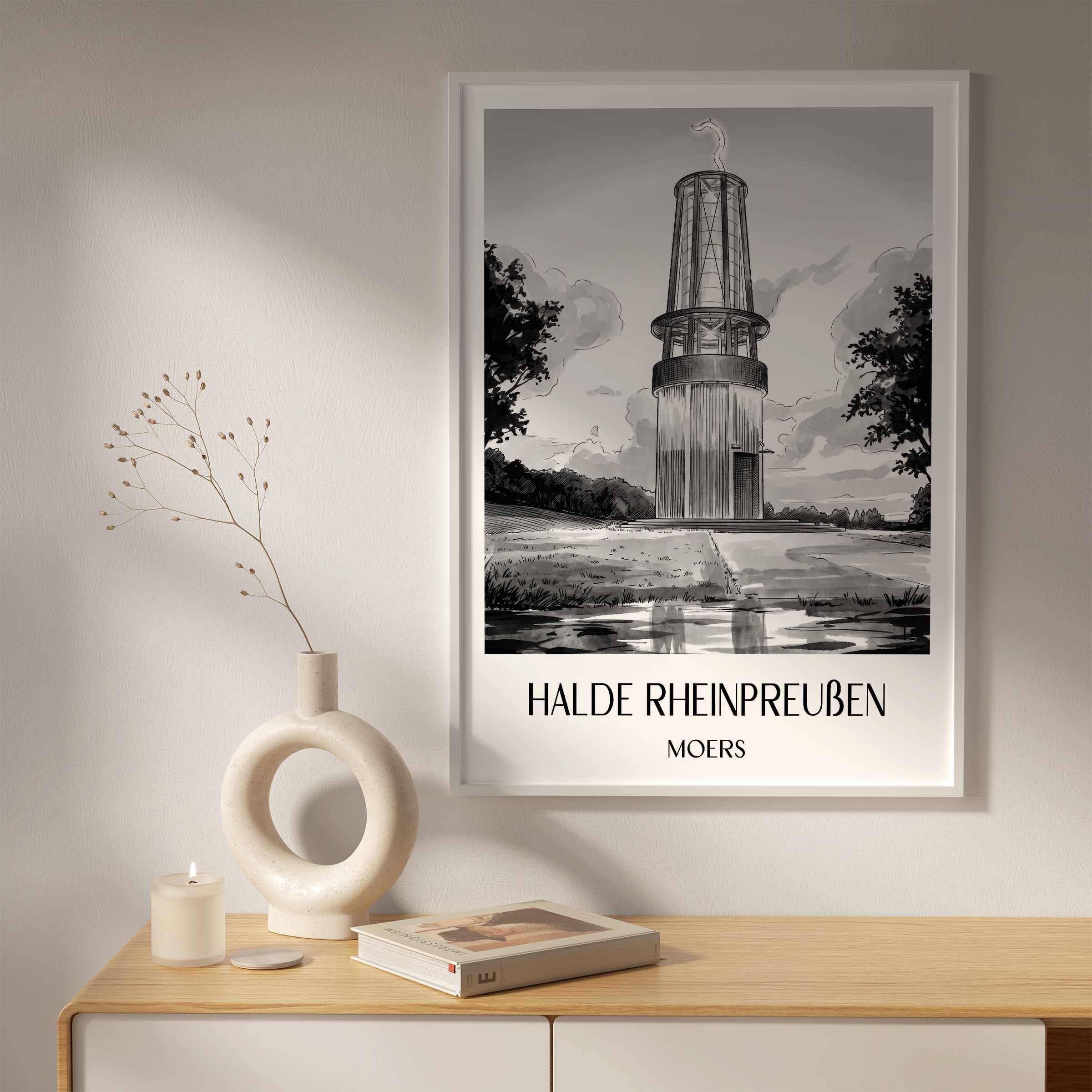 halde-rheinpreußen-moers-deutschland-poster-aquarell-schwarz-weiss