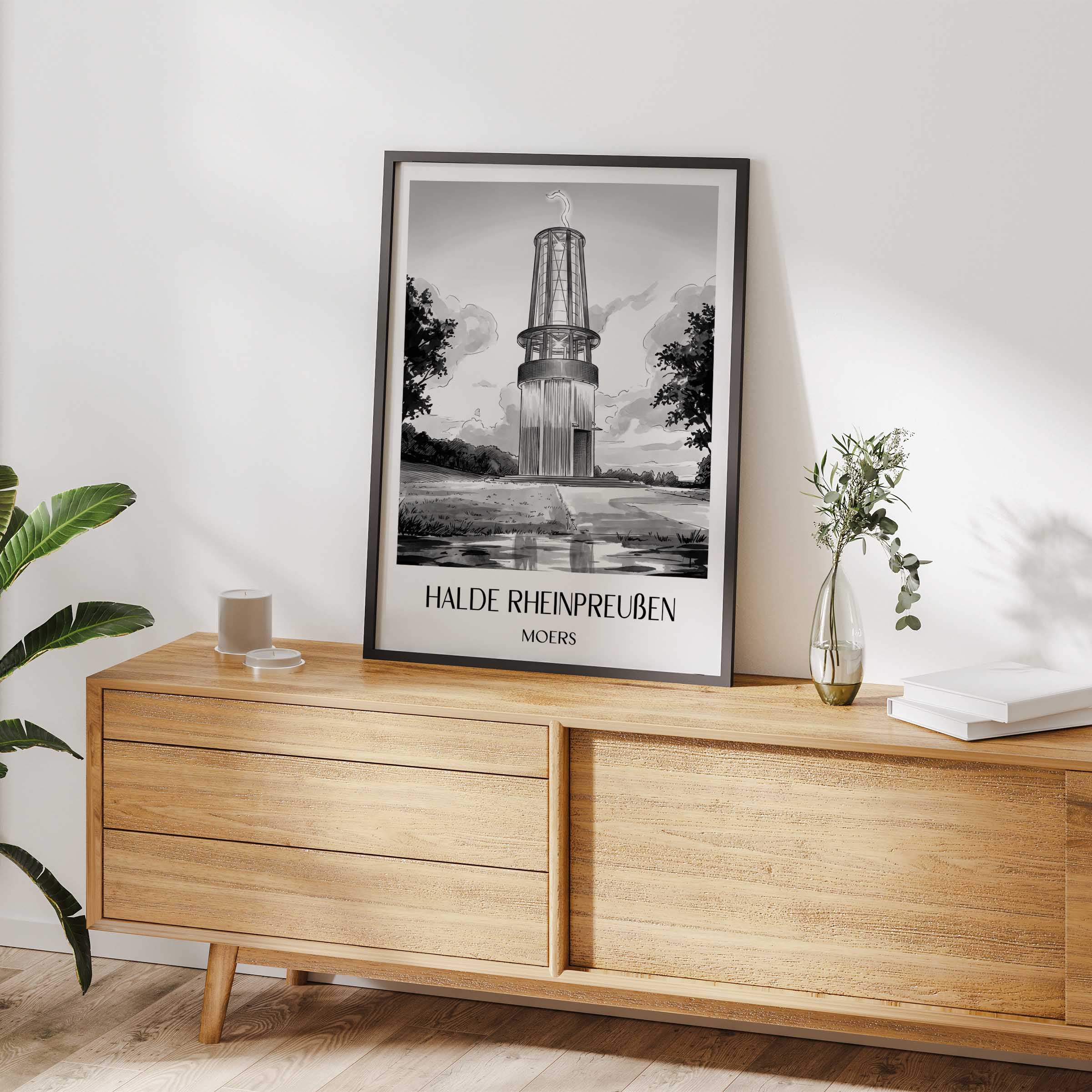halde-rheinpreußen-moers-deutschland-poster-aquarell-schwarz-weiss