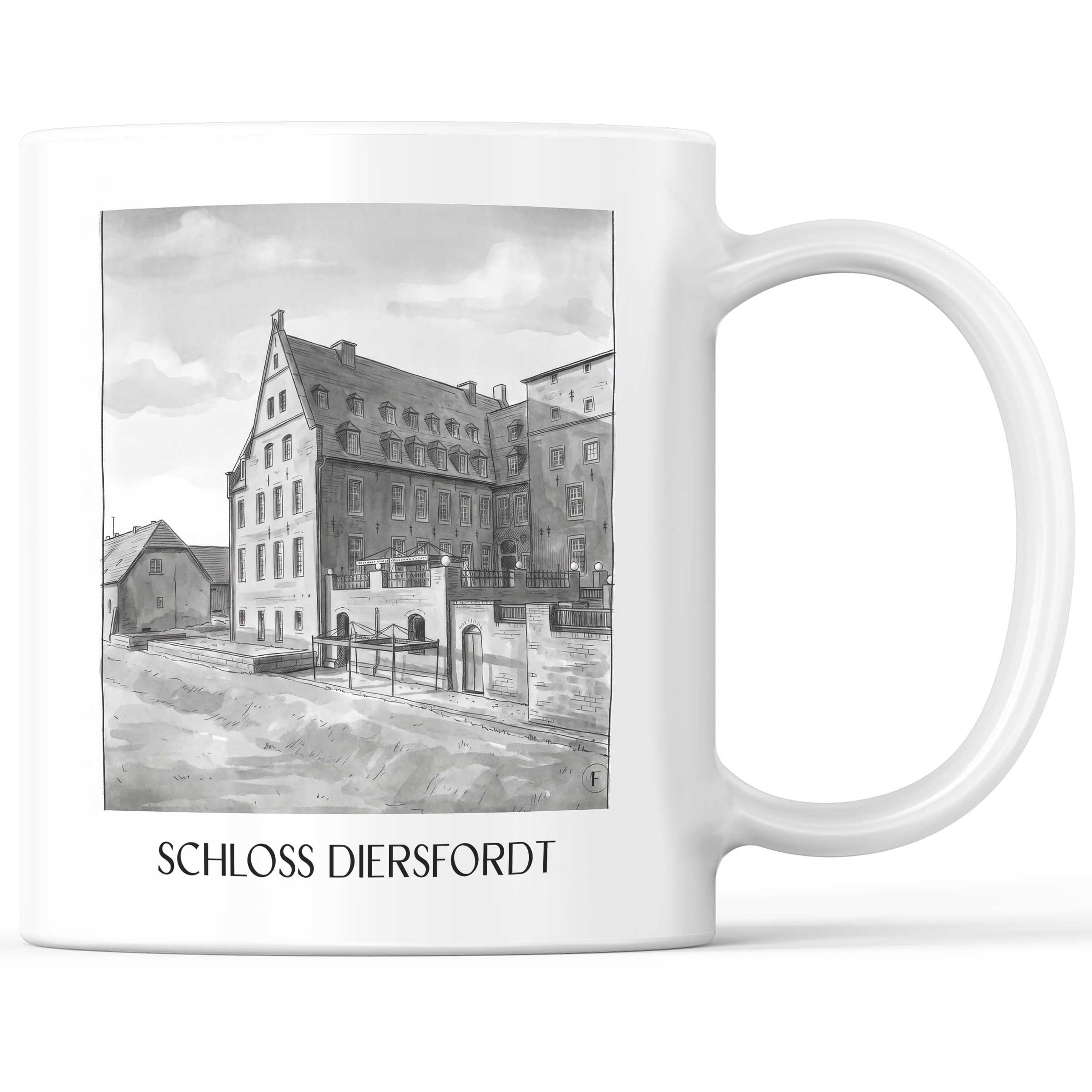 schloss-diersfordt-wesel-deutschland-kaffeebecher-aquarell-schwarz-weiss