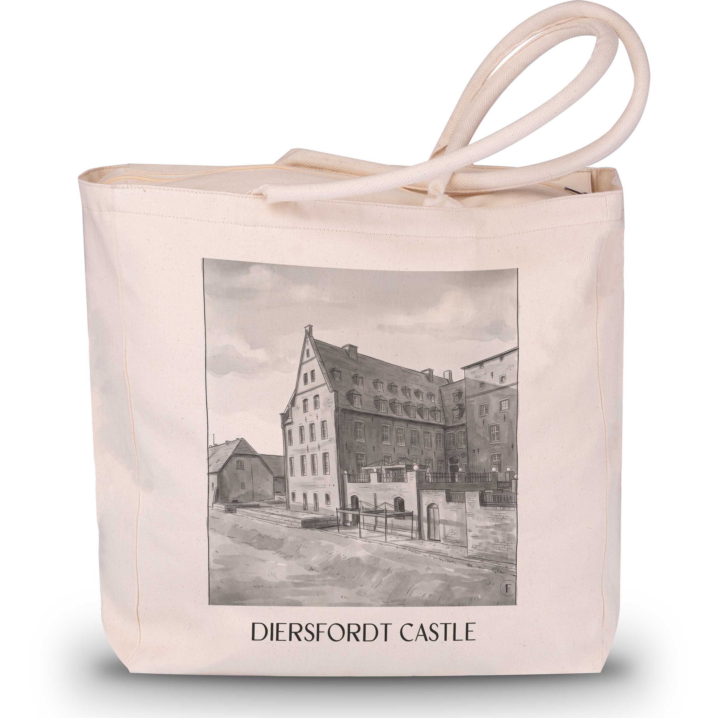 Schloss Diersfordt Shopping Tasche - Wesel - Deutschland Tote Bag - Einkaufstasche im Aquarell Schwarz-Weiß Stil