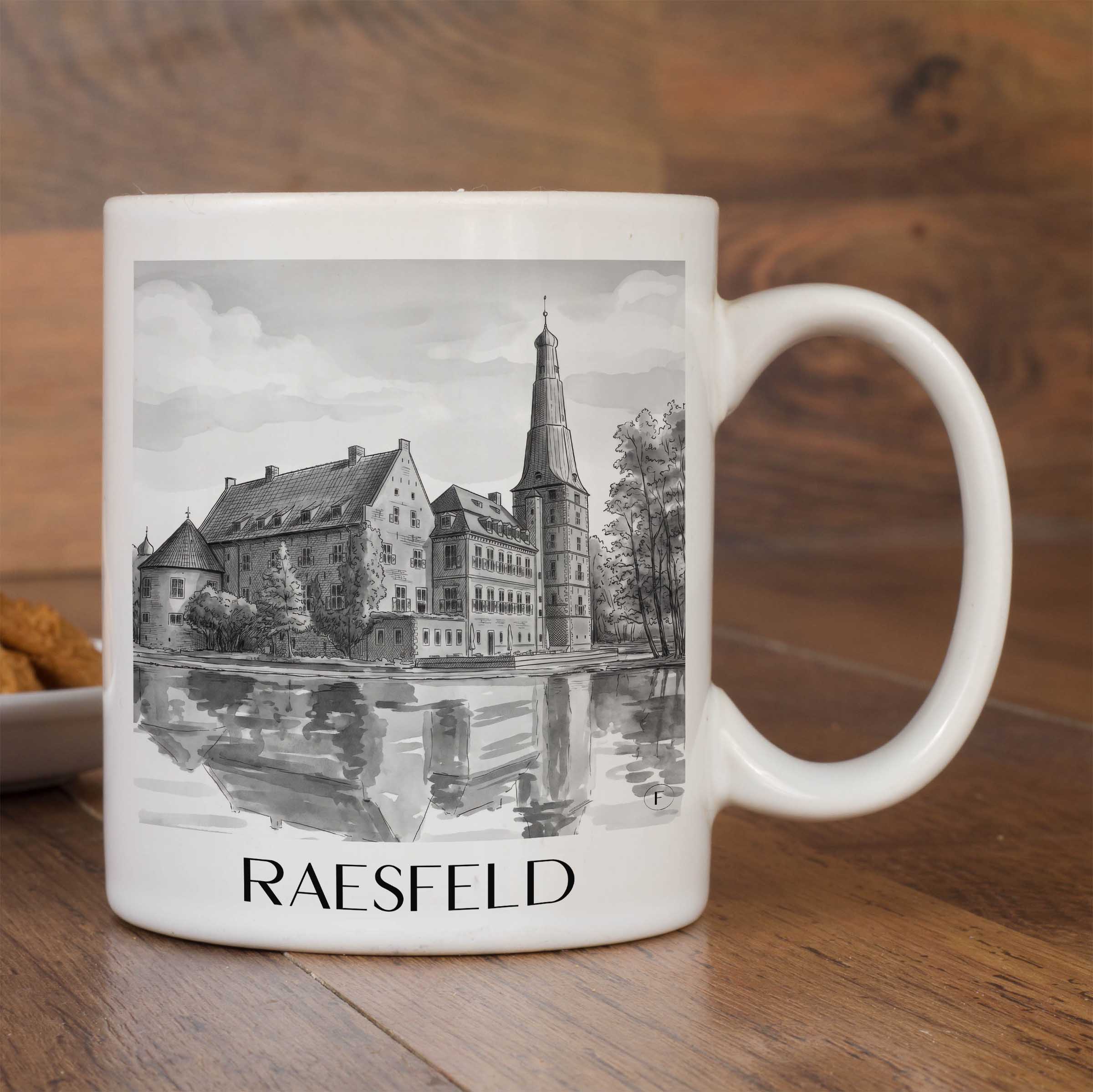 raesfeld-niederrhein-deutschland-kaffeebecher-aquarell-schwarz-weiss