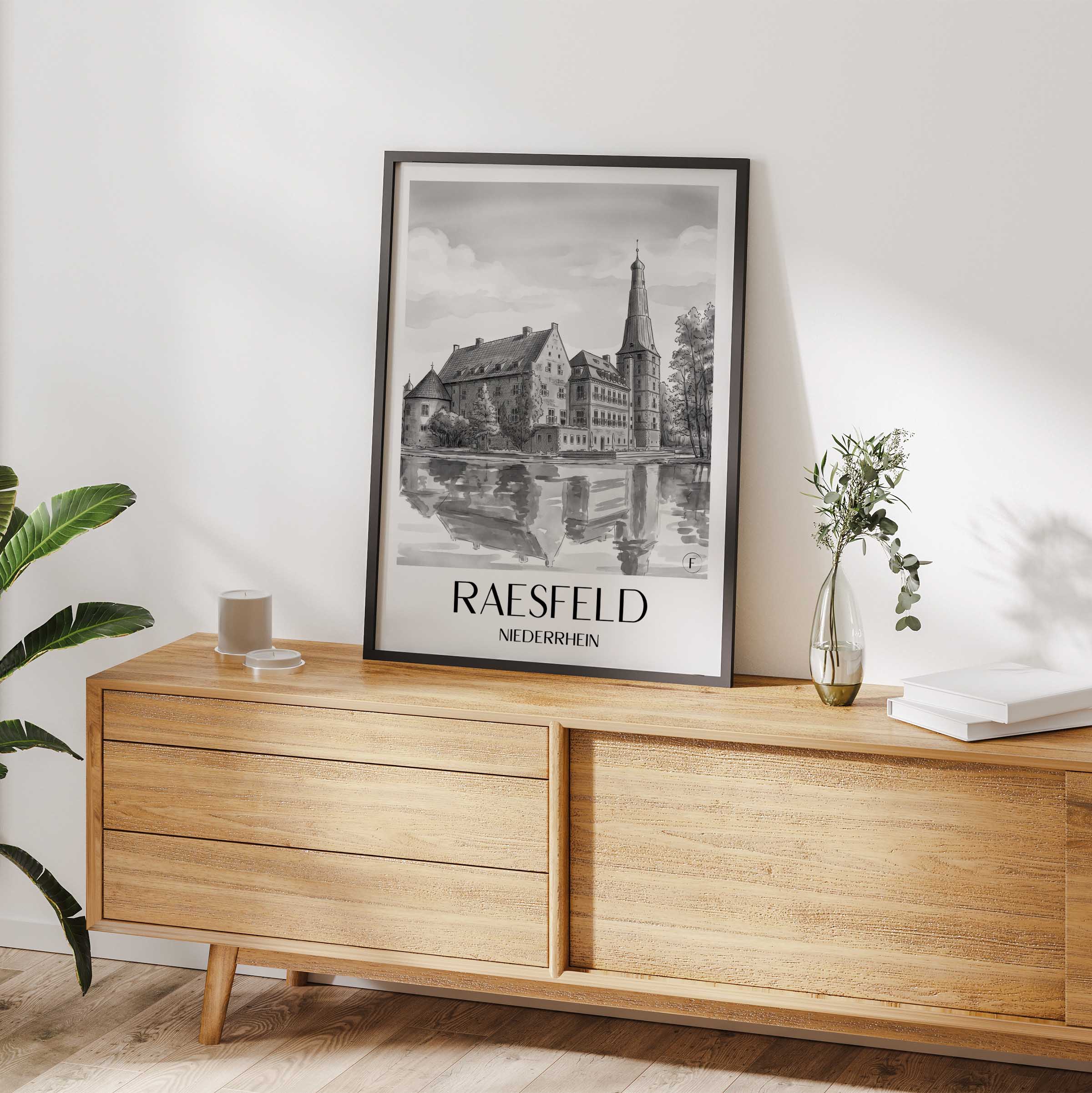 raesfeld-niederrhein-deutschland-poster-aquarell-schwarz-weiss