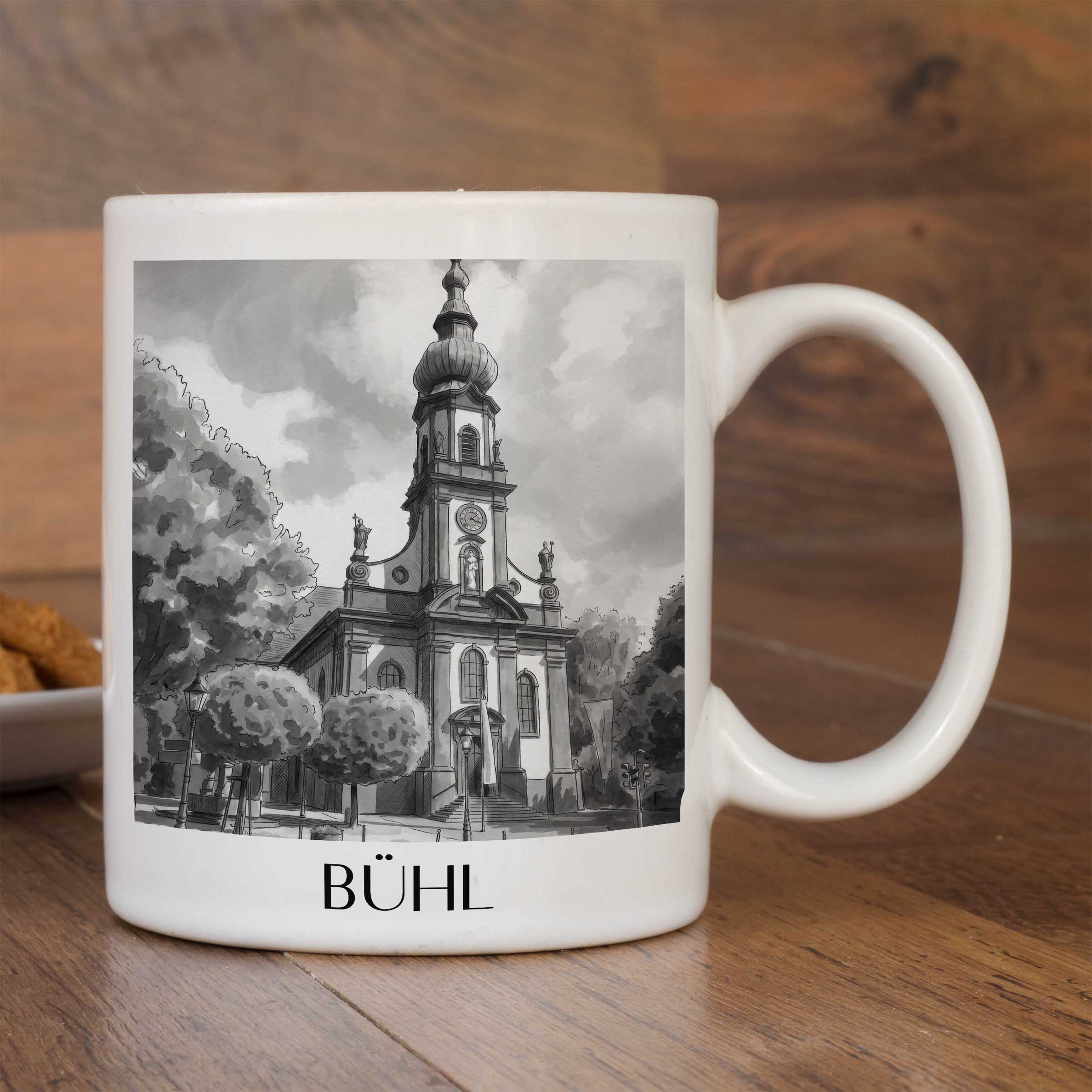 bühl-schwarzwald-deutschland-kaffeebecher-aquarell-schwarz-weiss