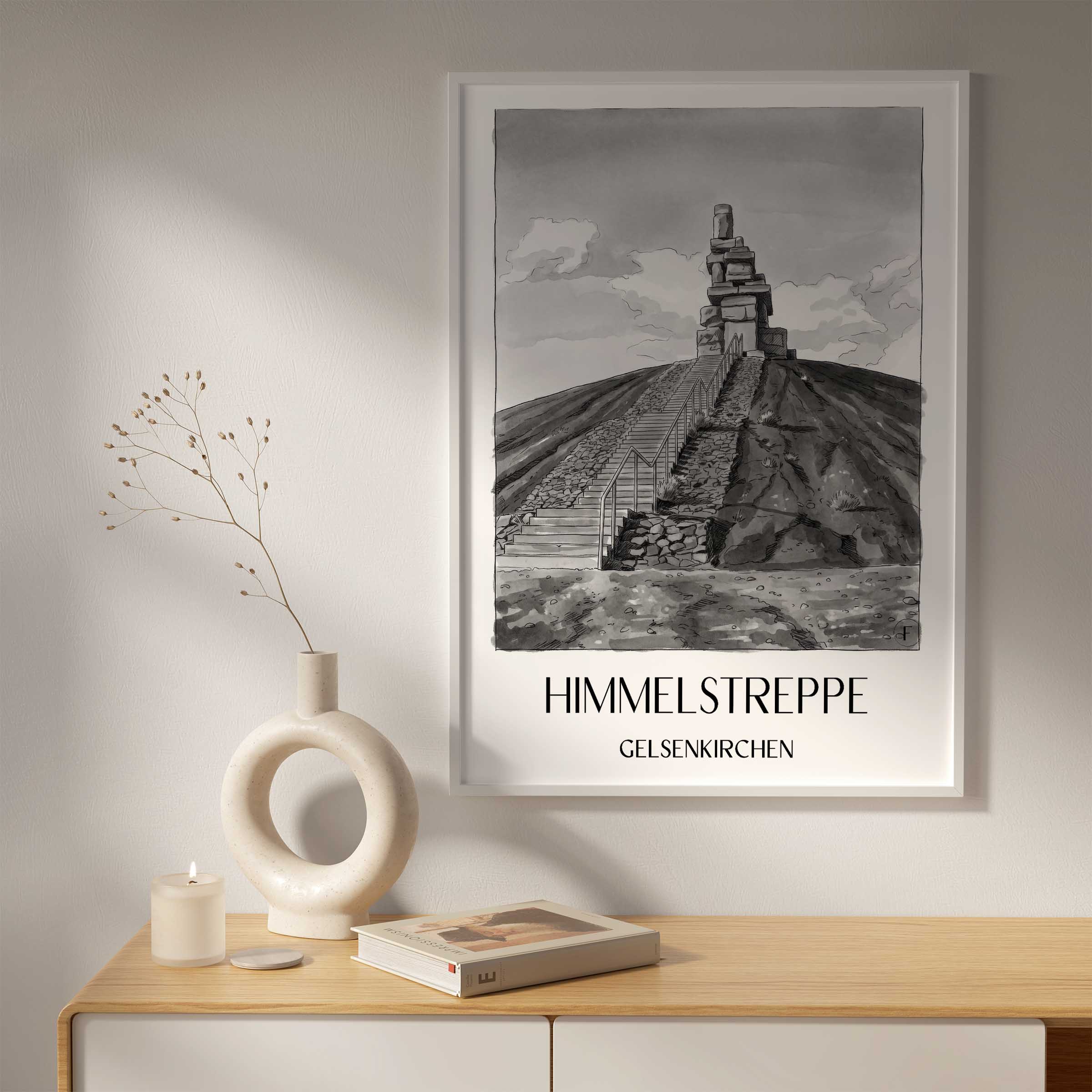 himmelstreppe-gelsenkirchen-deutschland-poster-aquarell-schwarz-weiss