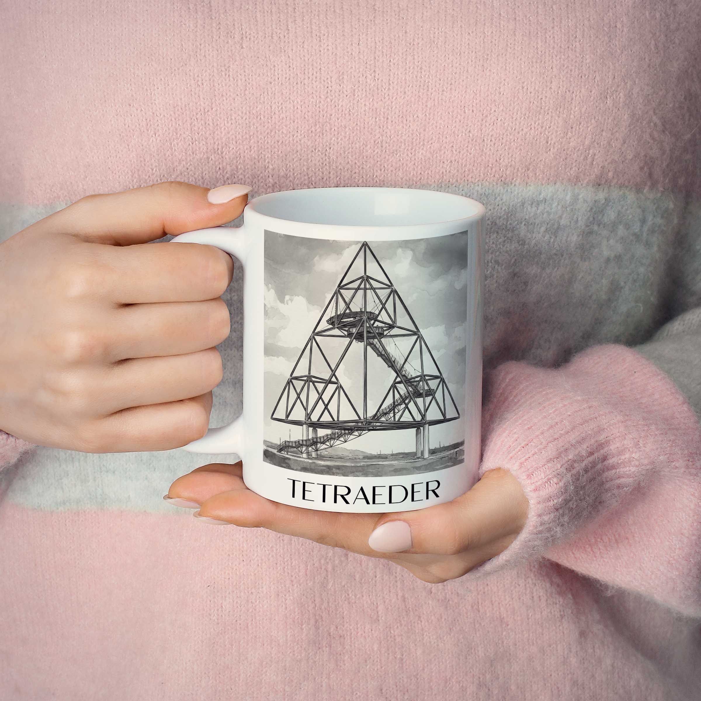 tetraeder-bottrop-deutschland-kaffeebecher-aquarell-schwarz-weiss