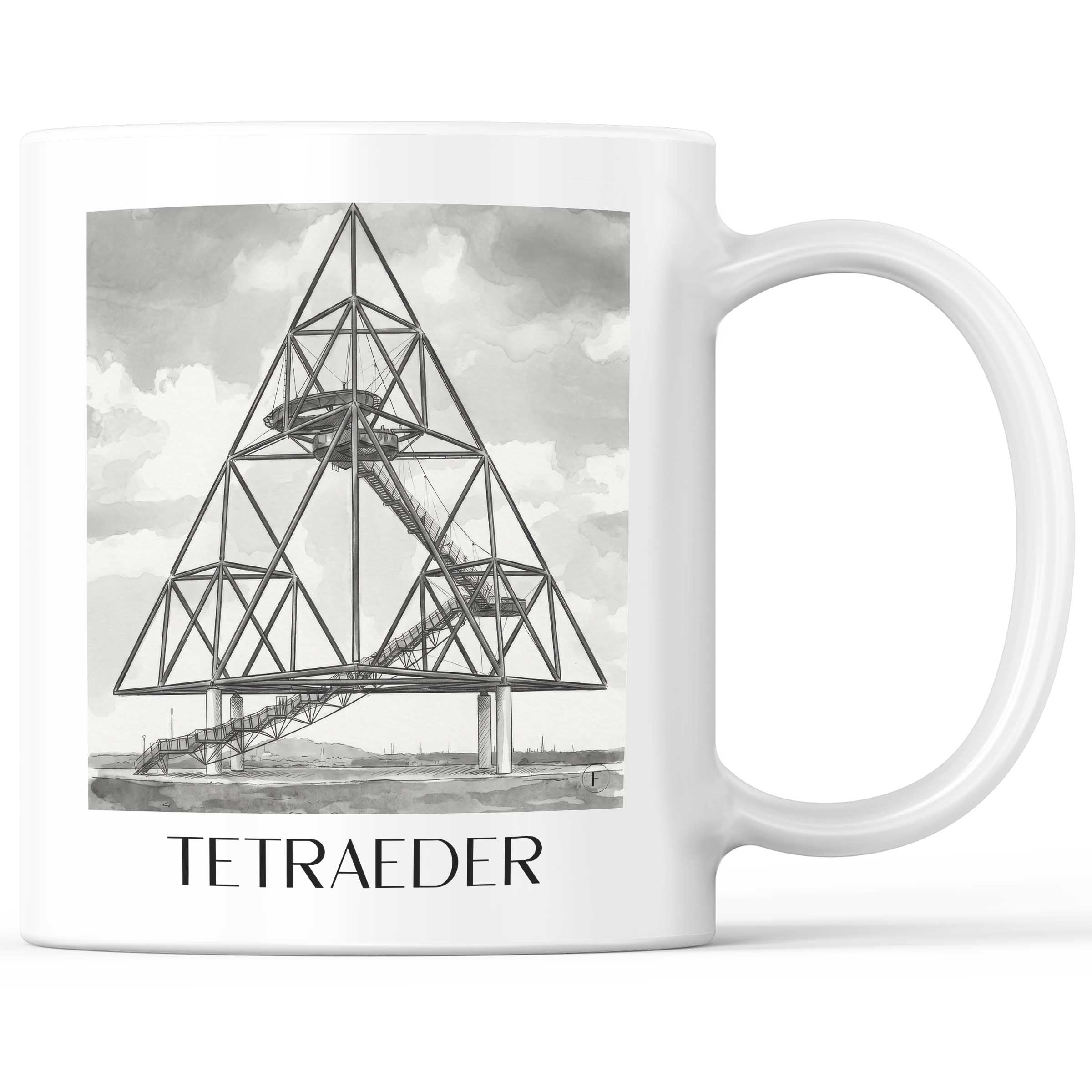 tetraeder-bottrop-deutschland-kaffeebecher-aquarell-schwarz-weiss