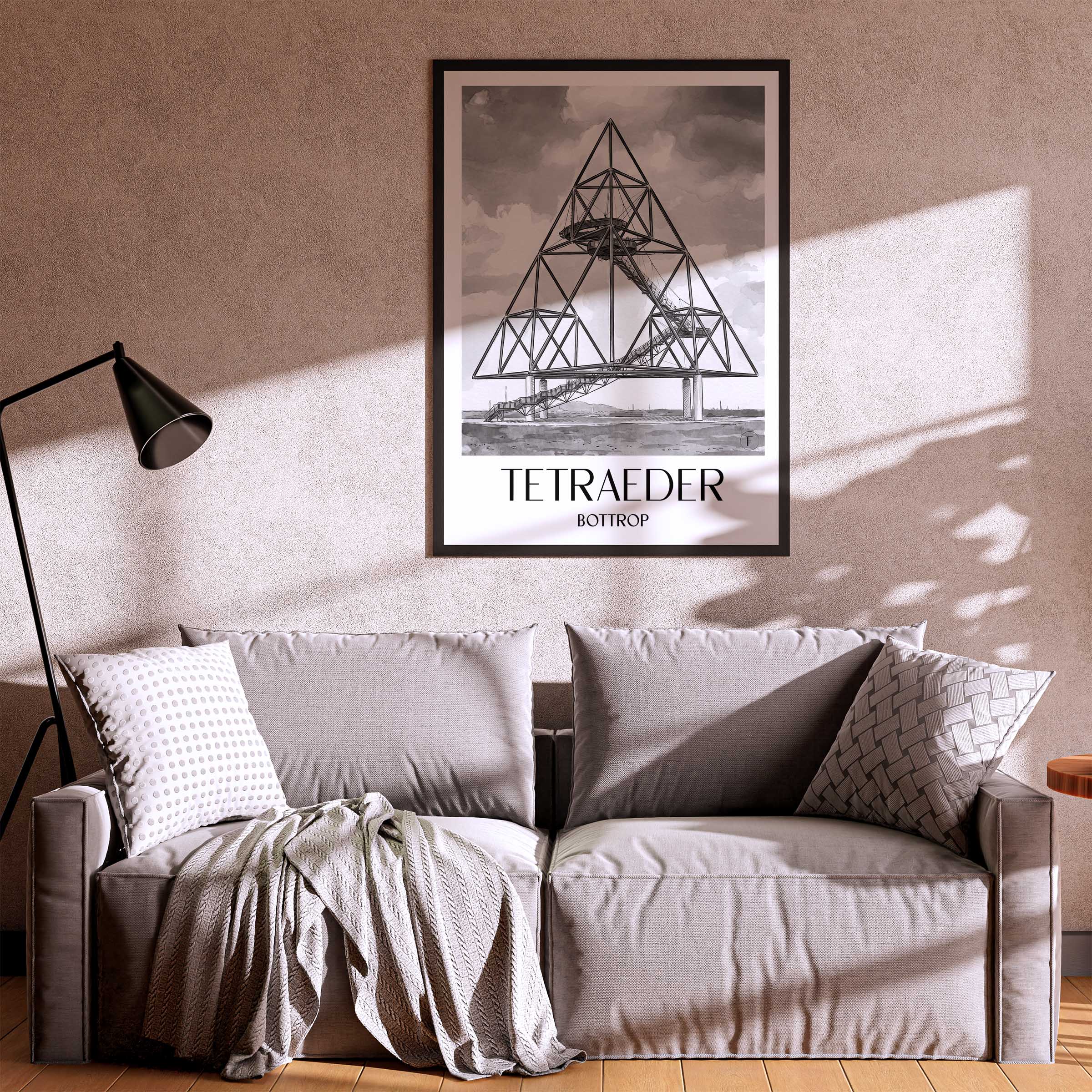 tetraeder-bottrop-deutschland-poster-aquarell-schwarz-weiss