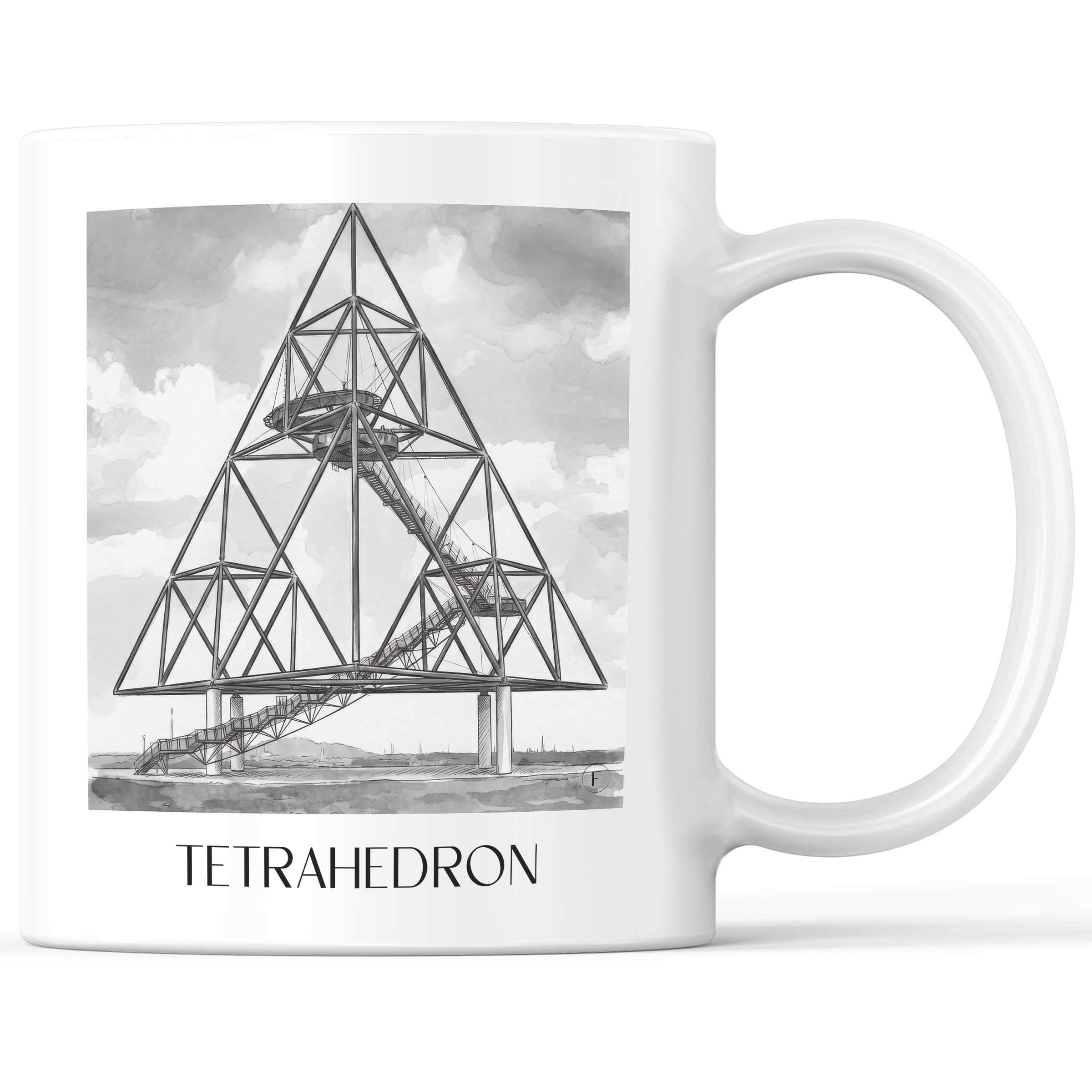 Tetraeder Kaffeebecher - Bottrop - Deutschland Becher - Kaffeetasse im Aquarell Schwarz-Weiß Stil