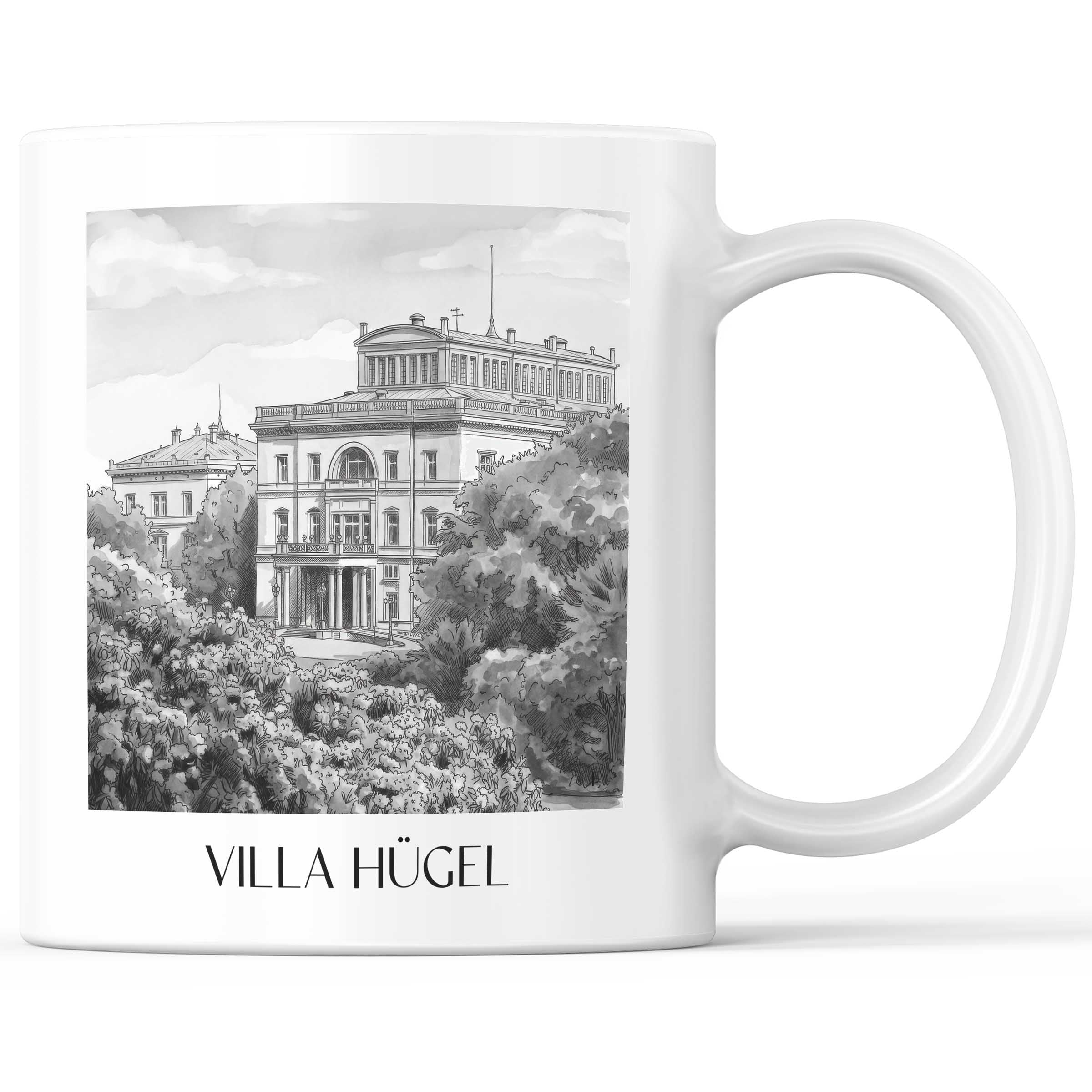 villa-hügel-essen-deutschland-kaffeebecher-aquarell-schwarz-weiss