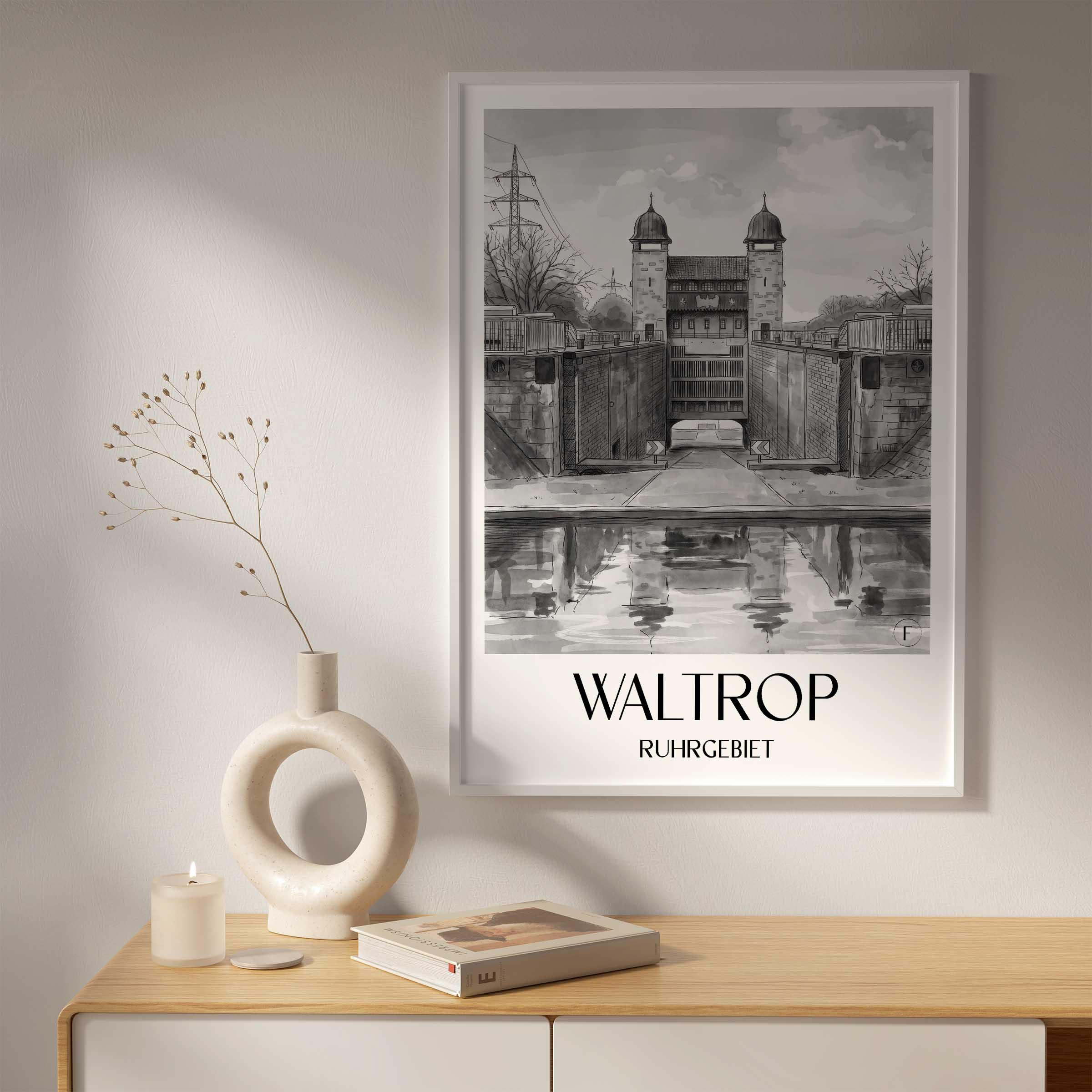 waltrop-ruhrgebiet-deutschland-poster-aquarell-schwarz-weiss