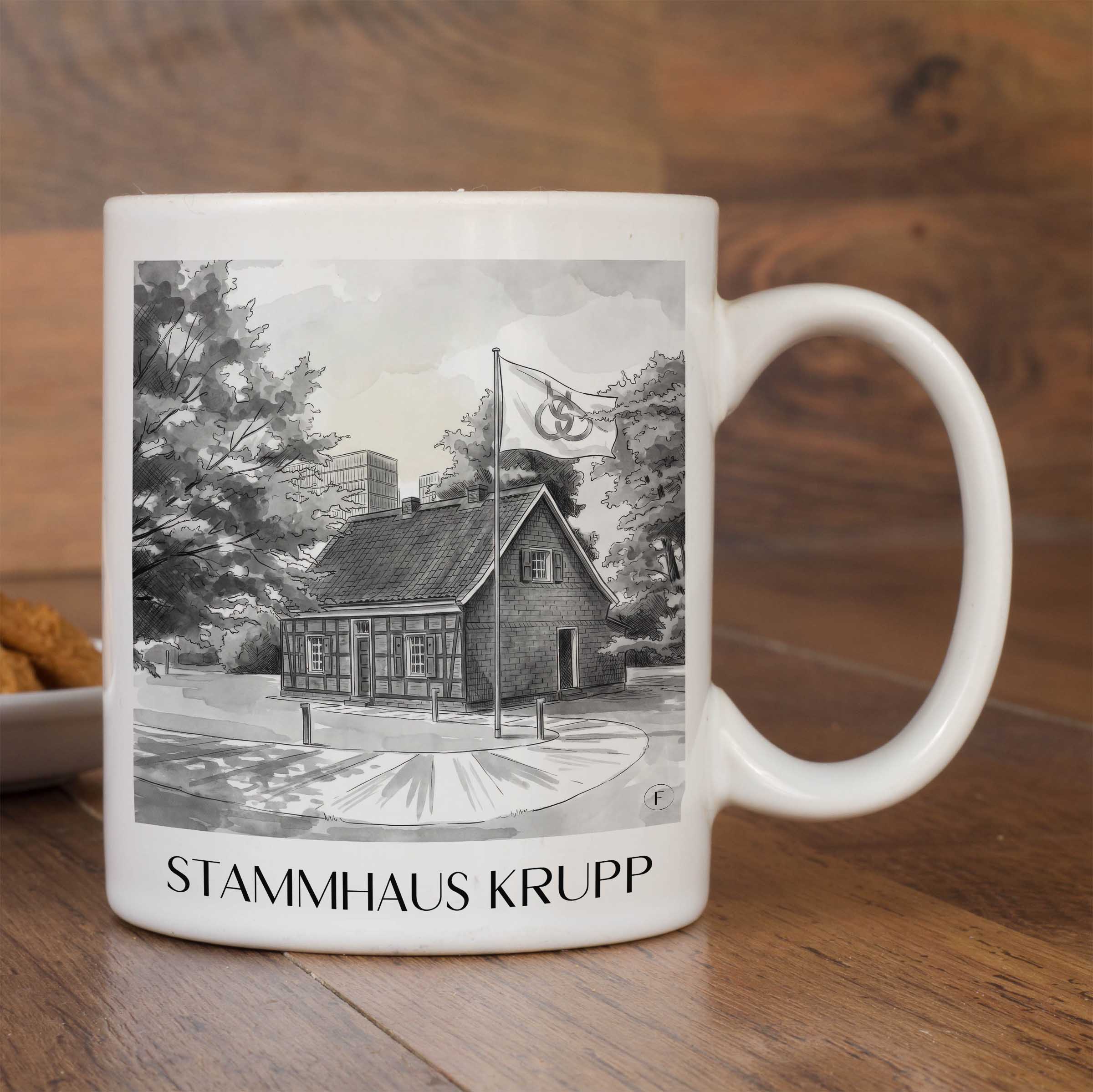 stammhaus-krupp-essen-deutschland-kaffeebecher-aquarell-schwarz-weiss