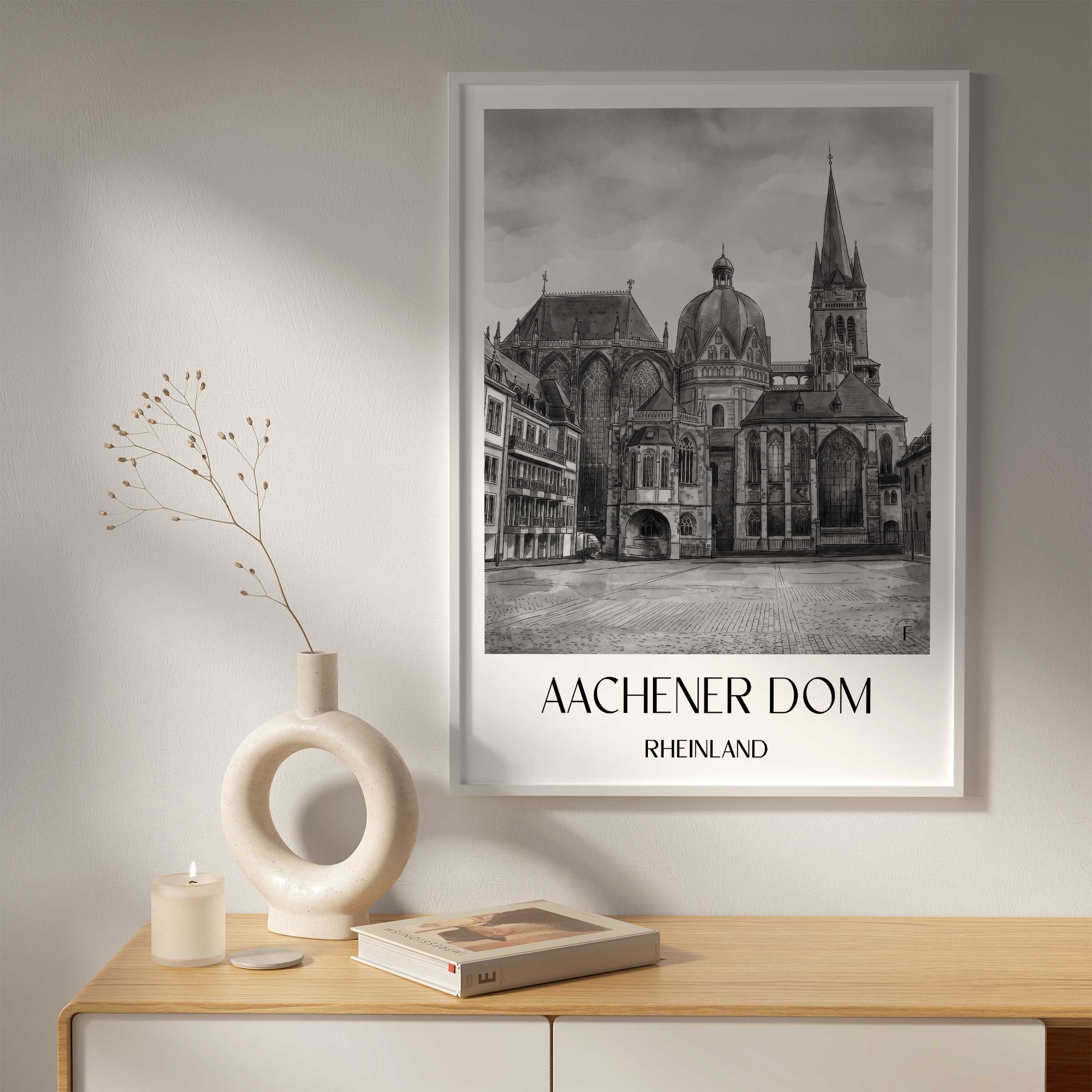 aachener-dom-rheinland-deutschland-poster-aquarell-schwarz-weiss
