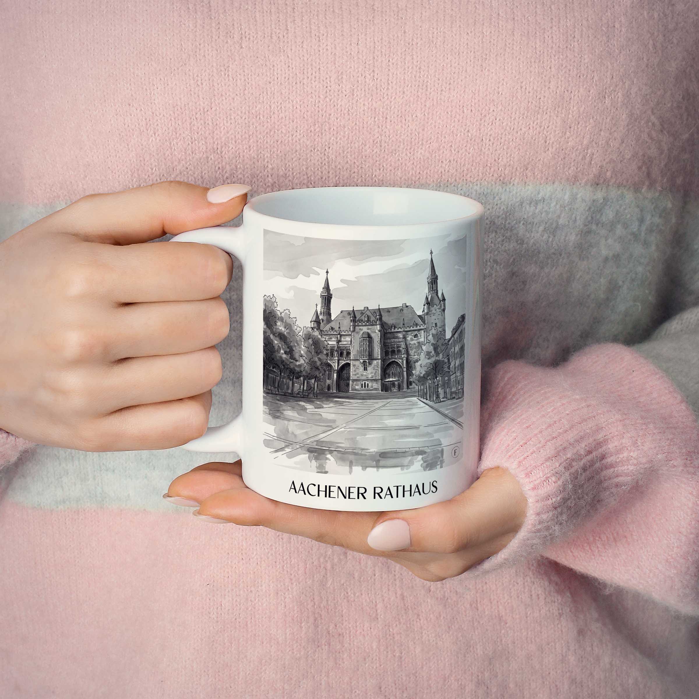 rathaus--aachen-deutschland-kaffeebecher-aquarell-schwarz-weiss