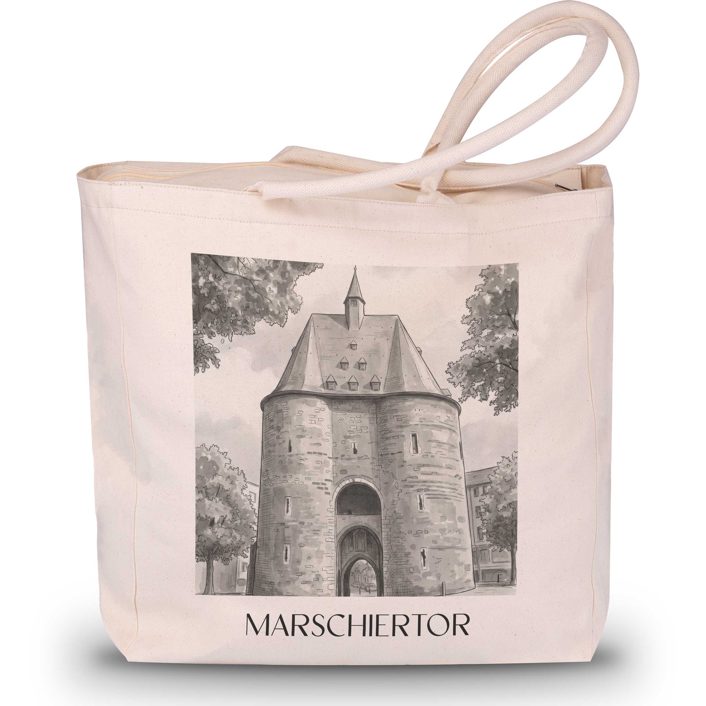 marschiertor-aachen-deutschland-einkaufstasche-aquarell-schwarz-weiss