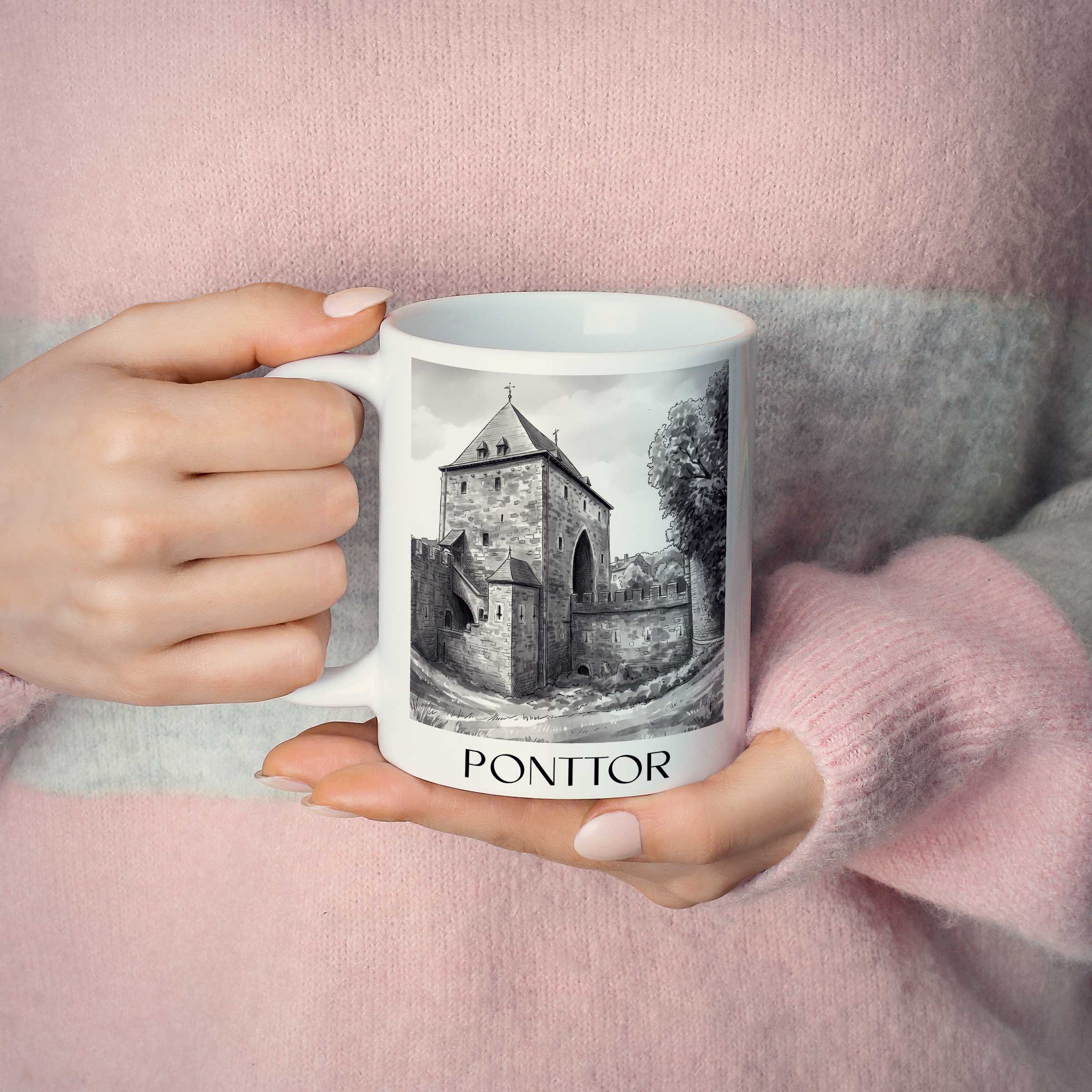 ponttor-aachen-deutschland-kaffeebecher-aquarell-schwarz-weiss