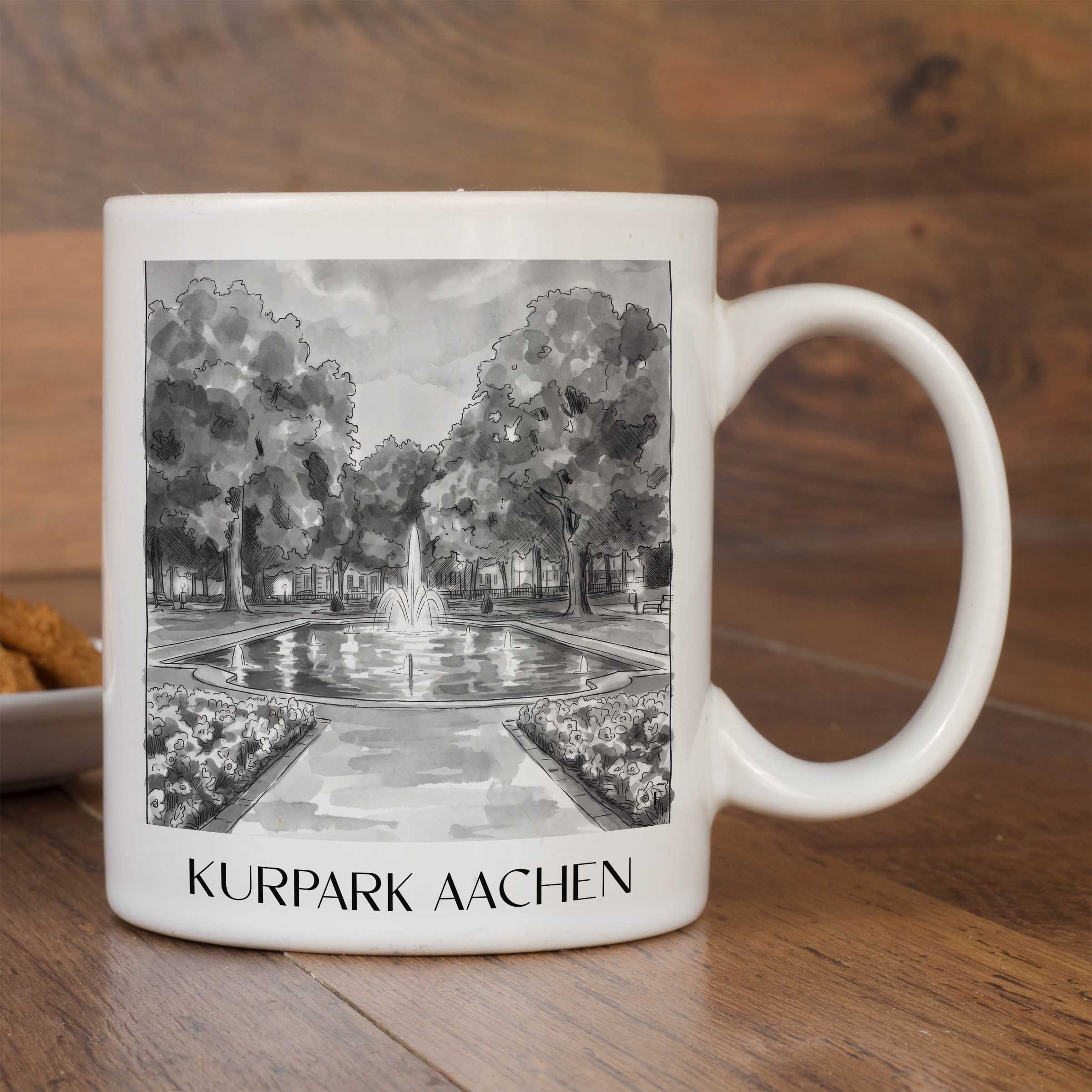 kurpark-aachen-deutschland-kaffeebecher-aquarell-schwarz-weiss
