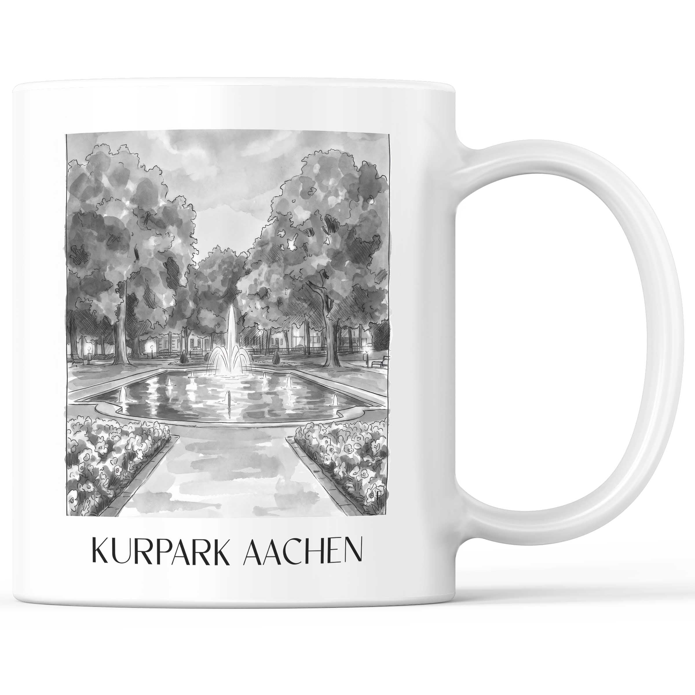 kurpark-aachen-deutschland-kaffeebecher-aquarell-schwarz-weiss