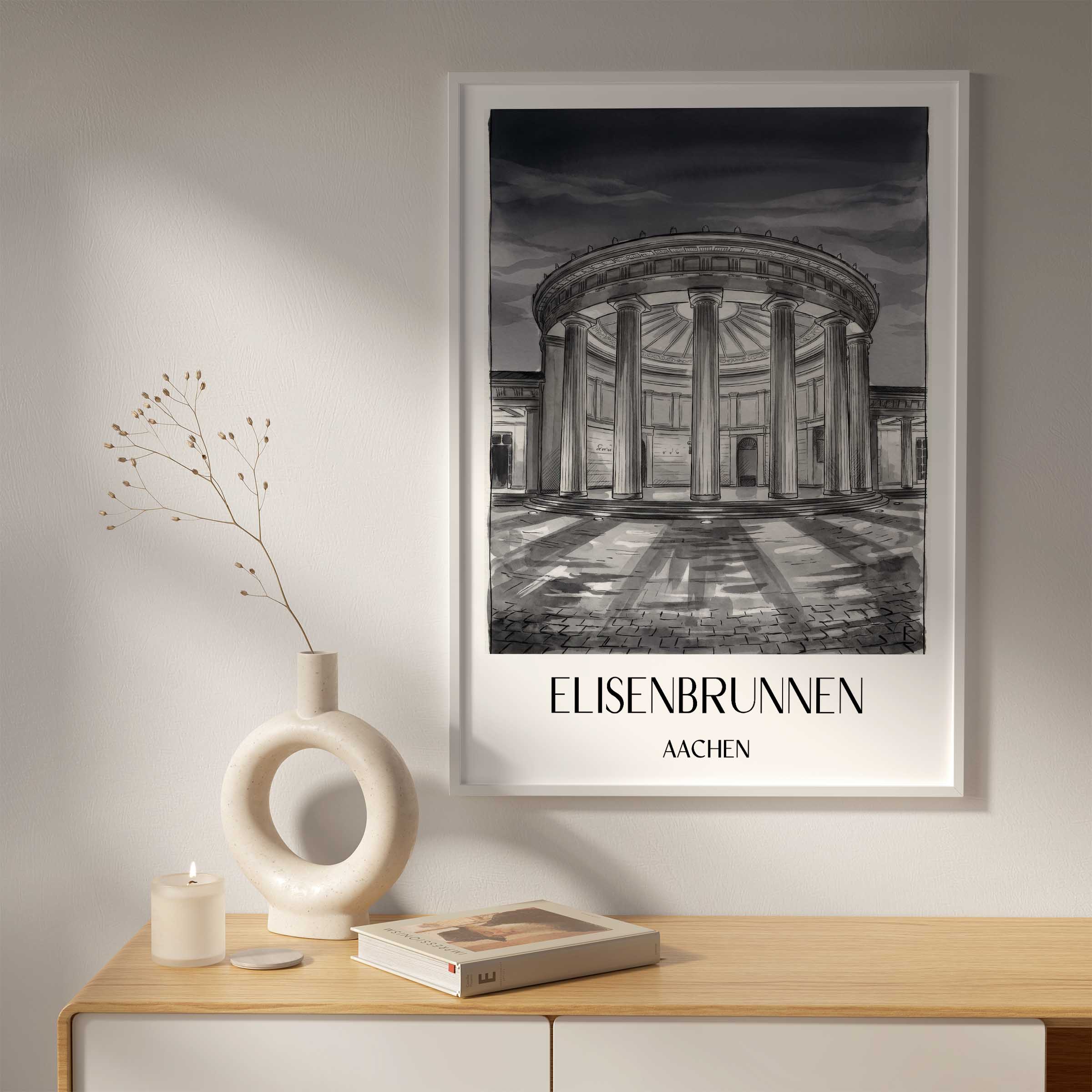 elisenbrunnen-aachen-deutschland-poster-aquarell-schwarz-weiss