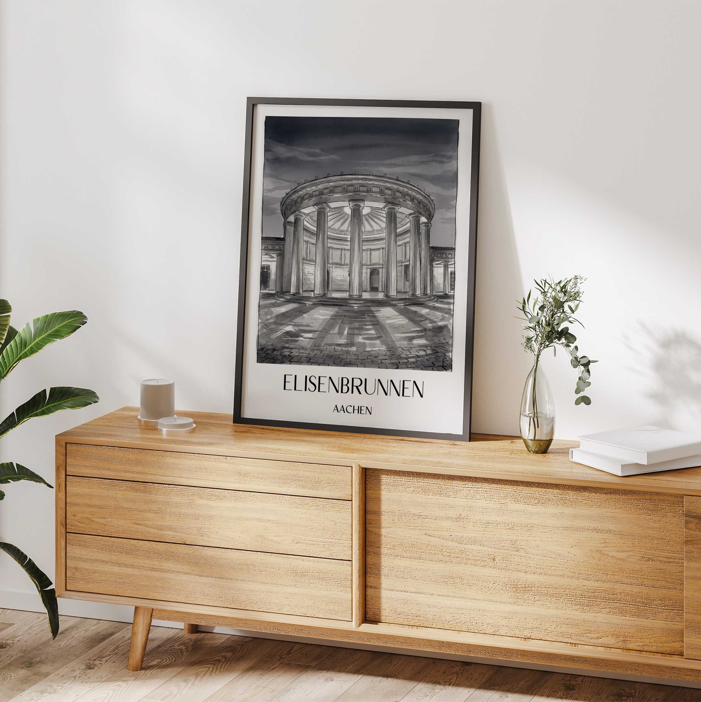 elisenbrunnen-aachen-deutschland-poster-aquarell-schwarz-weiss