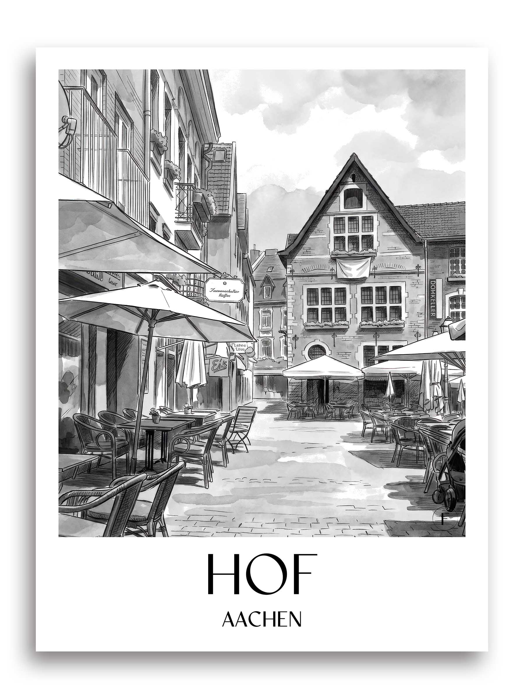 hof-aachen-deutschland-poster-aquarell-schwarz-weiss