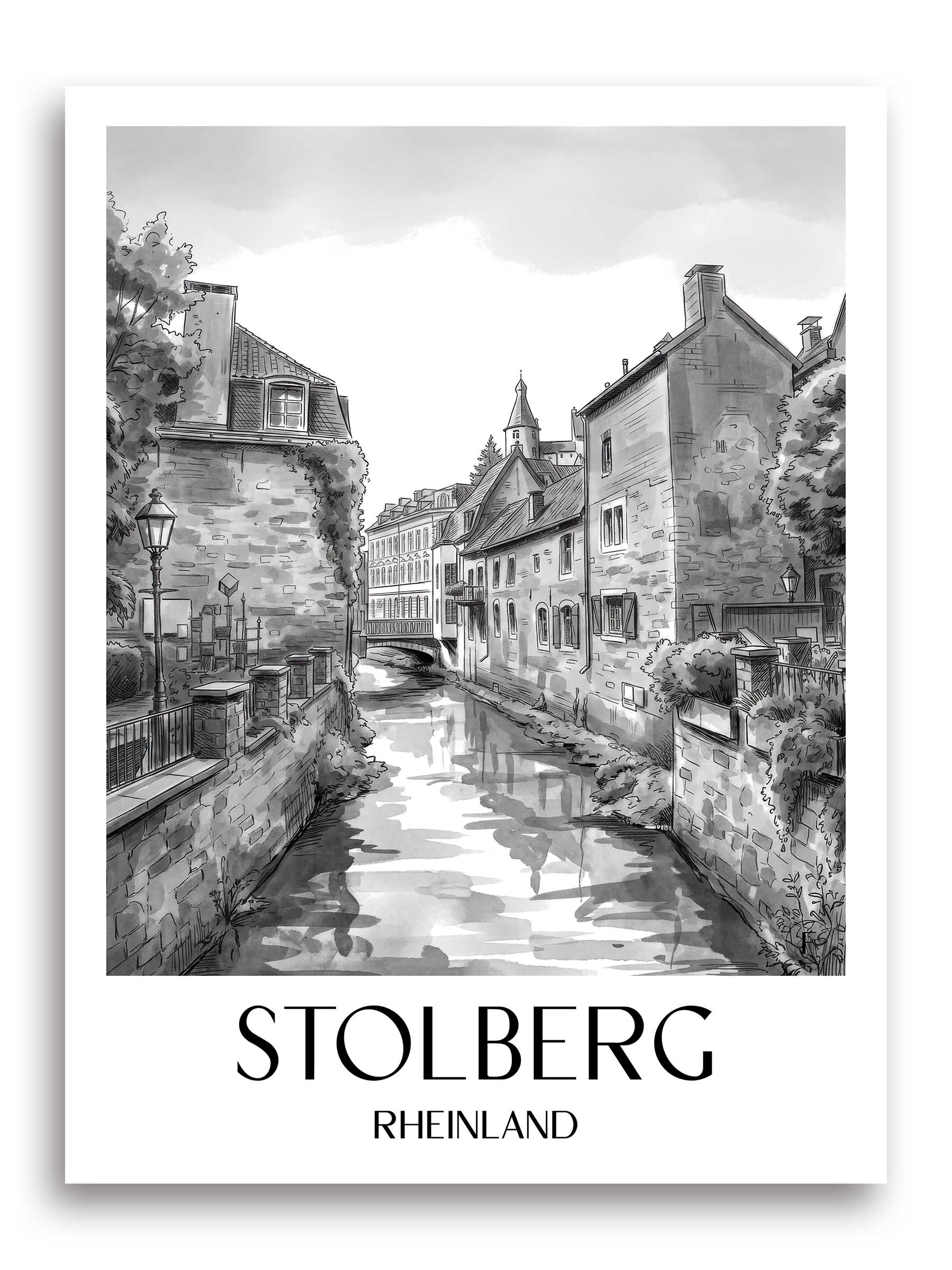 stolberg-rheinland-deutschland-poster-aquarell-schwarz-weiss