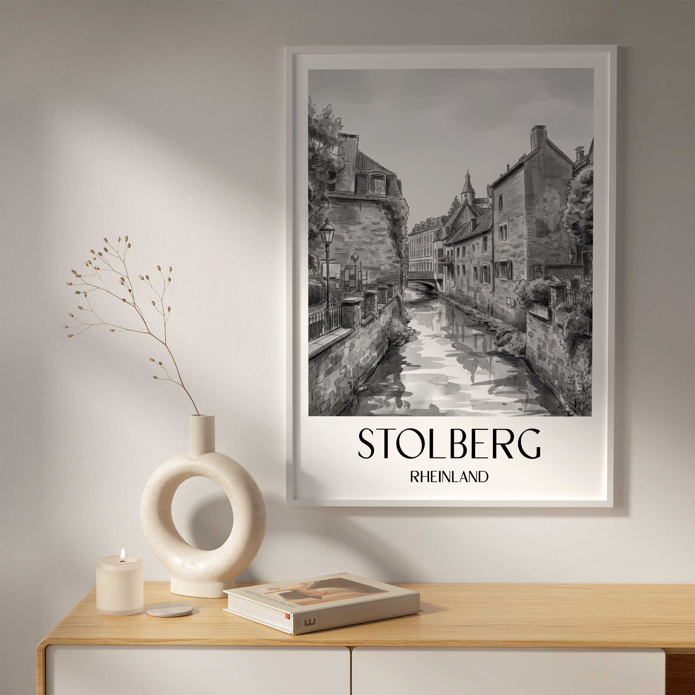 stolberg-rheinland-deutschland-poster-aquarell-schwarz-weiss