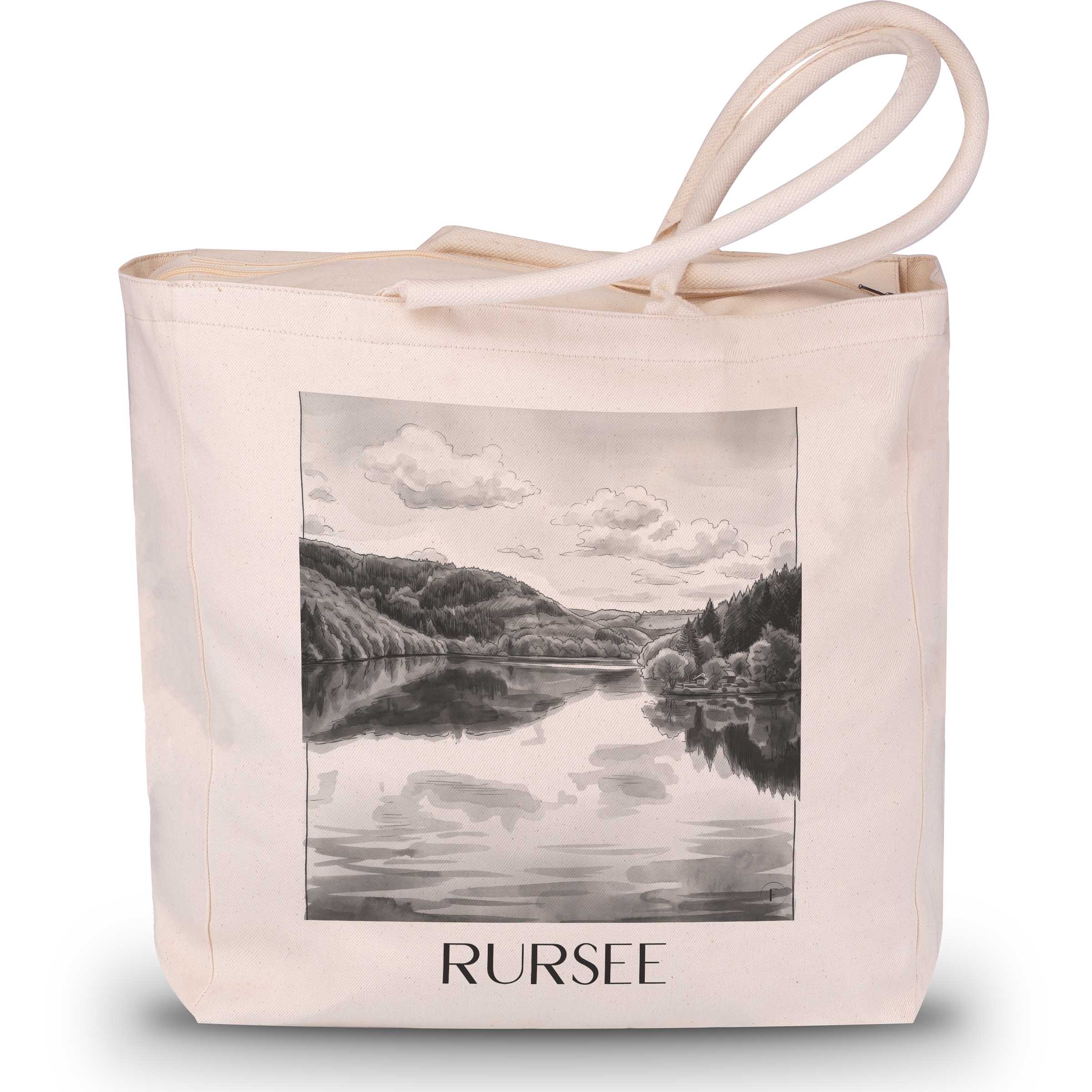 rursee-eifel-deutschland-einkaufstasche-aquarell-schwarz-weiss
