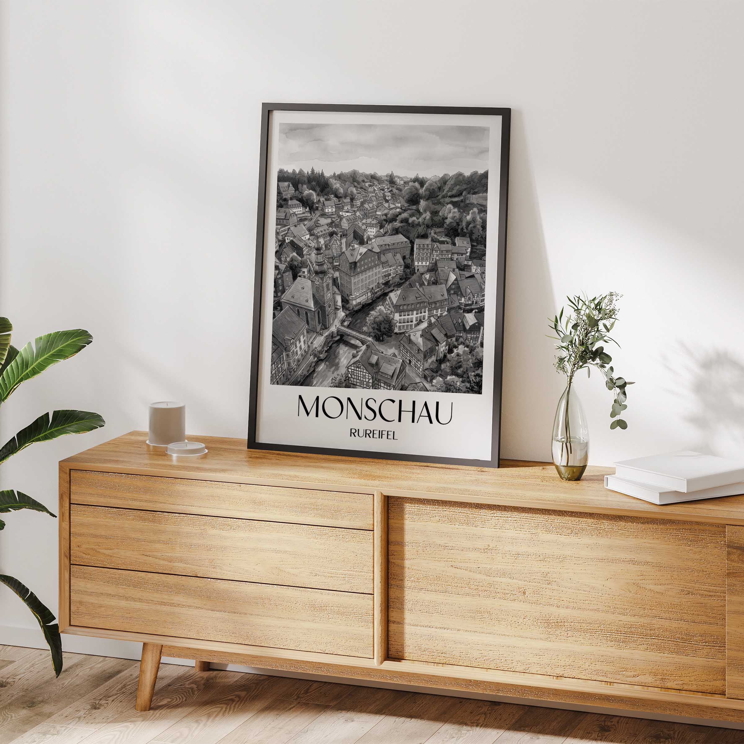 monschau-rureifel-deutschland-poster-aquarell-schwarz-weiss