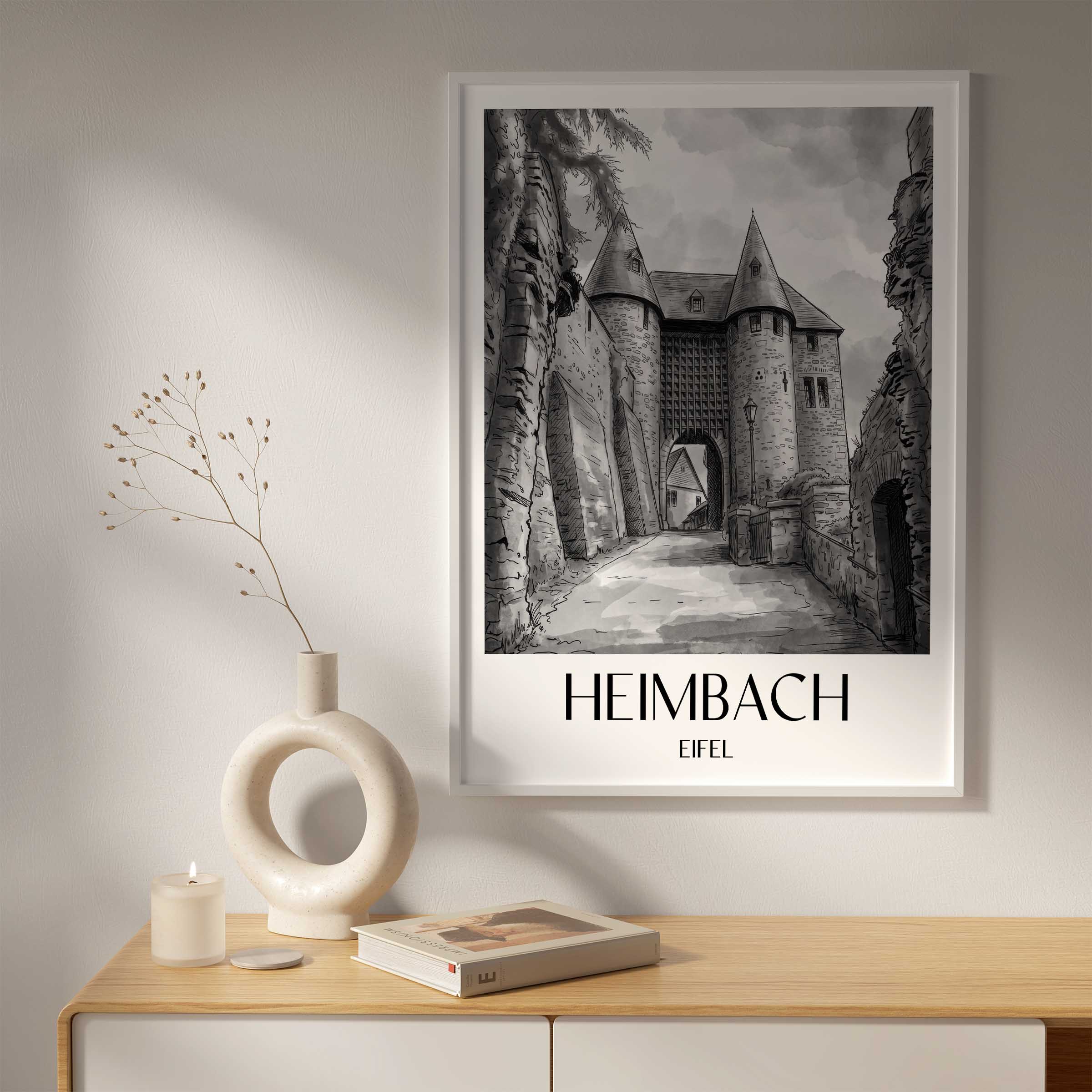 heimbach-eifel-deutschland-poster-aquarell-schwarz-weiss
