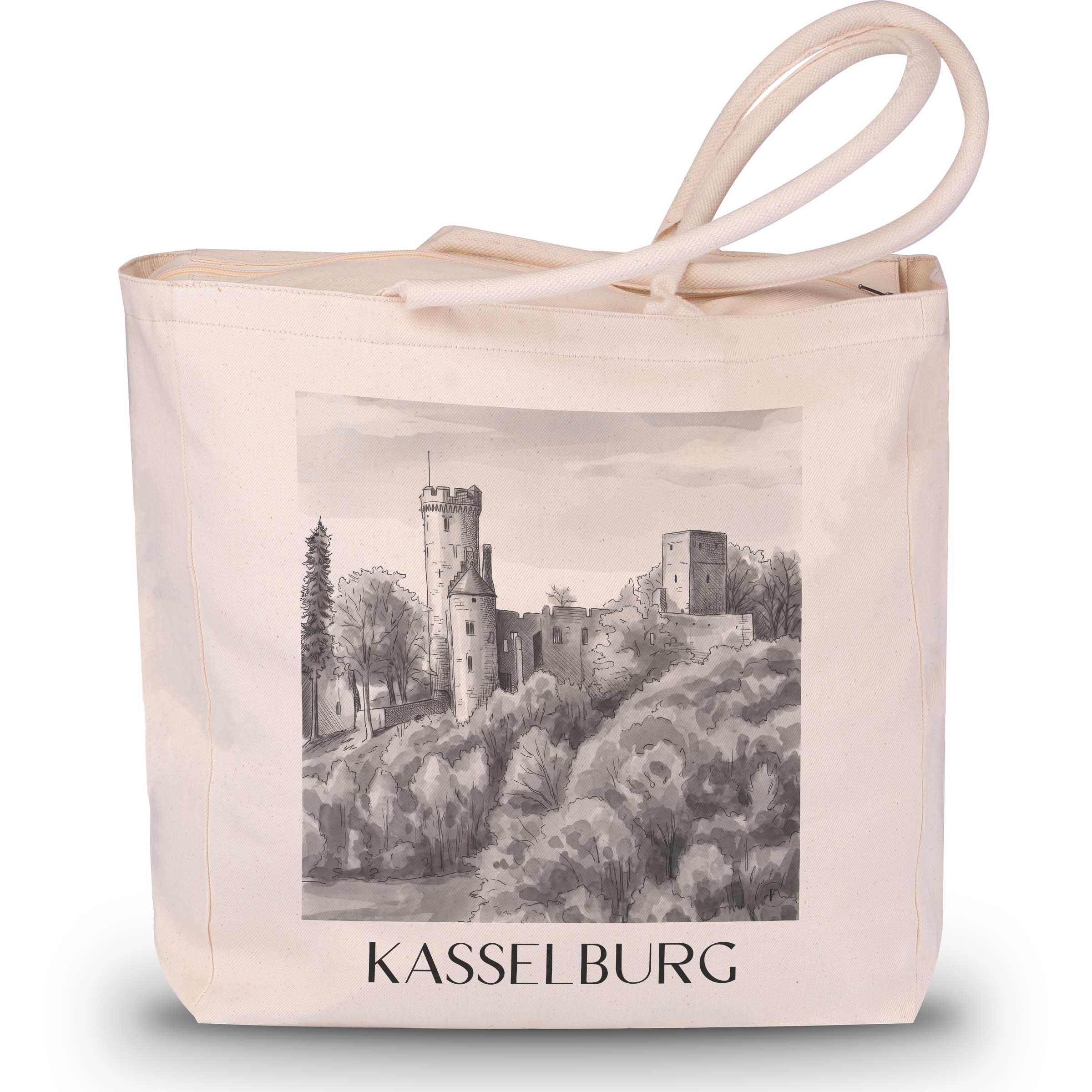kasselburg-eifel-deutschland-einkaufstasche-aquarell-schwarz-weiss