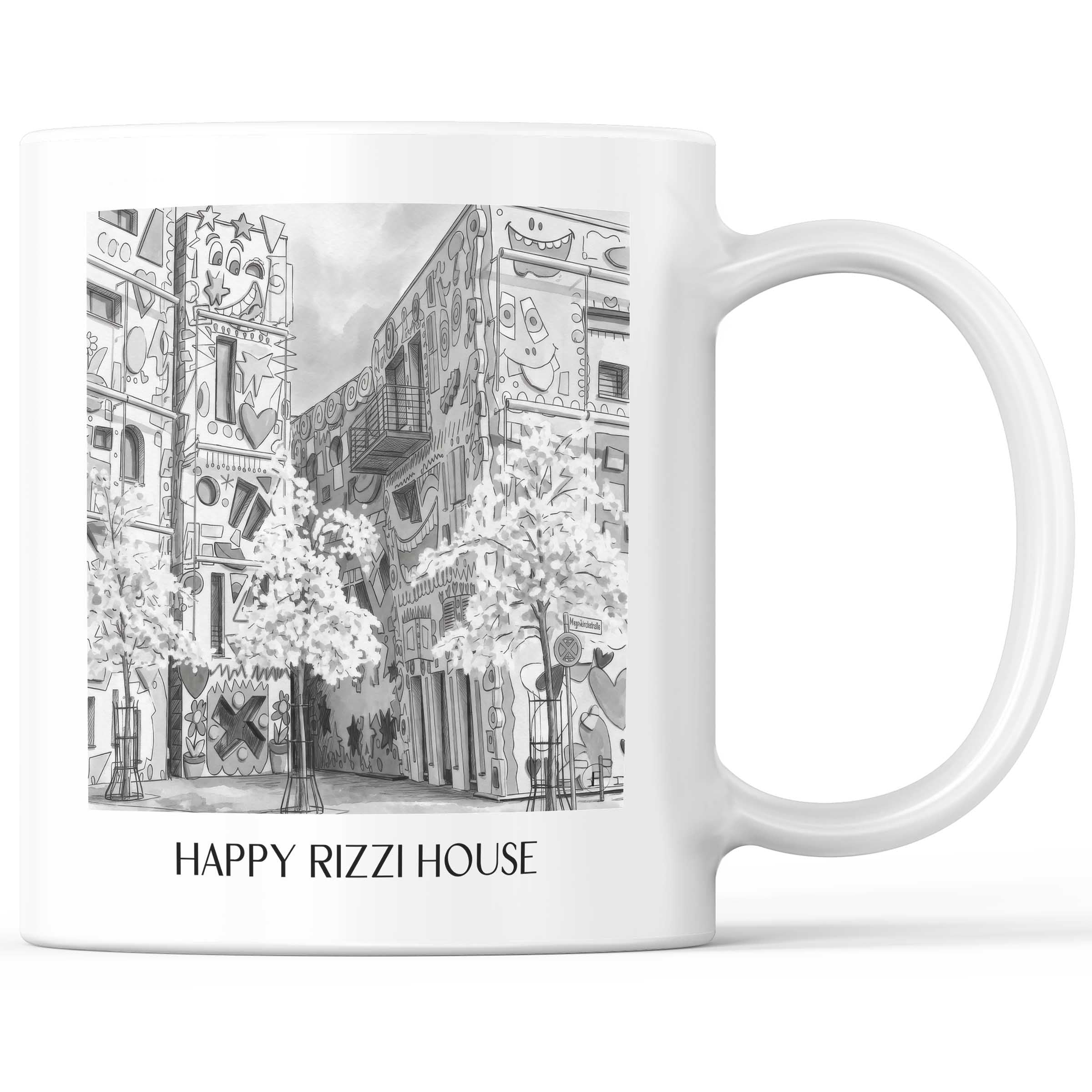 Happy Rizzi House Kaffeebecher - Braunschweig - Deutschland Becher - Kaffeetasse im Aquarell Schwarz-Weiß Stil