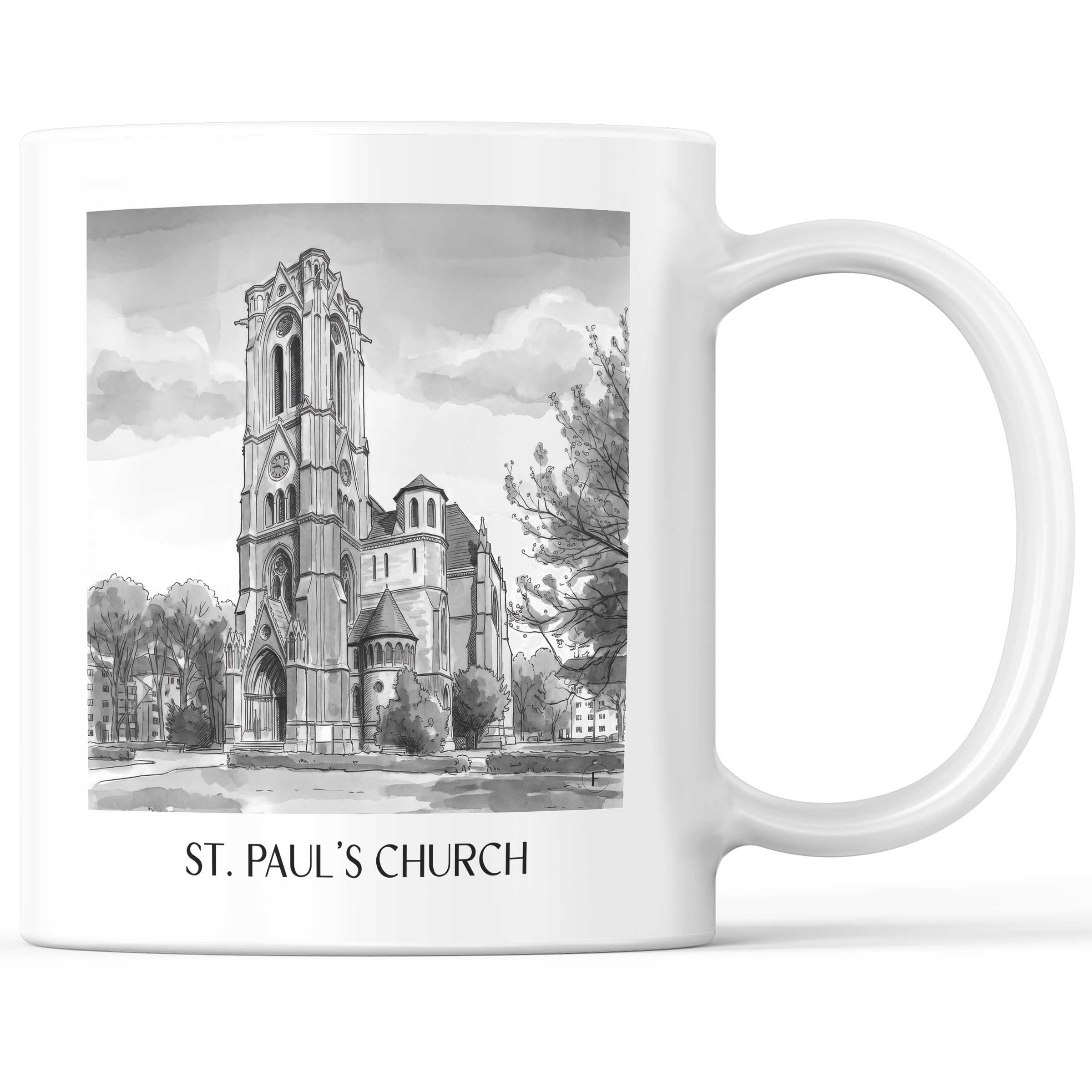 Sankt Pauli Kirche Kaffeebecher - Braunschweig - Deutschland Becher - Kaffeetasse im Aquarell Schwarz-Weiß Stil