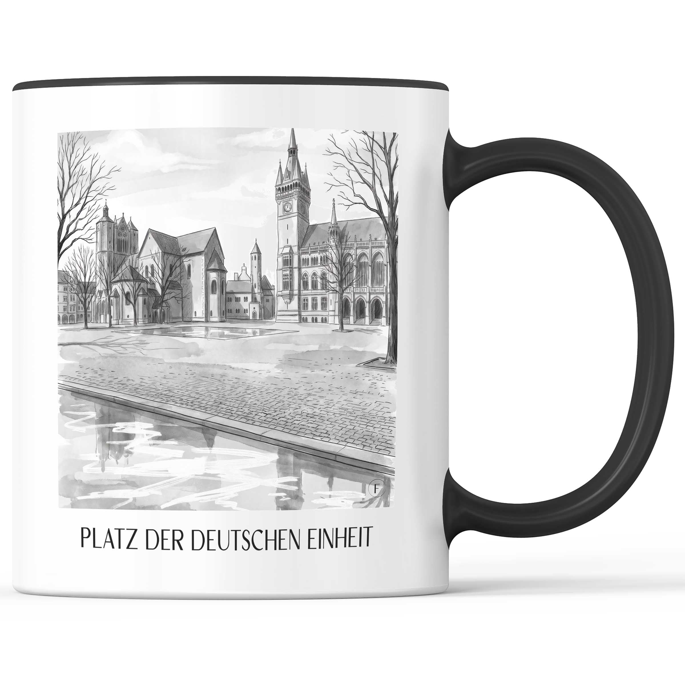 platz-der-deutschen-einheit-braunschweig-deutschland-kaffeebecher-aquarell-schwarz-weiss