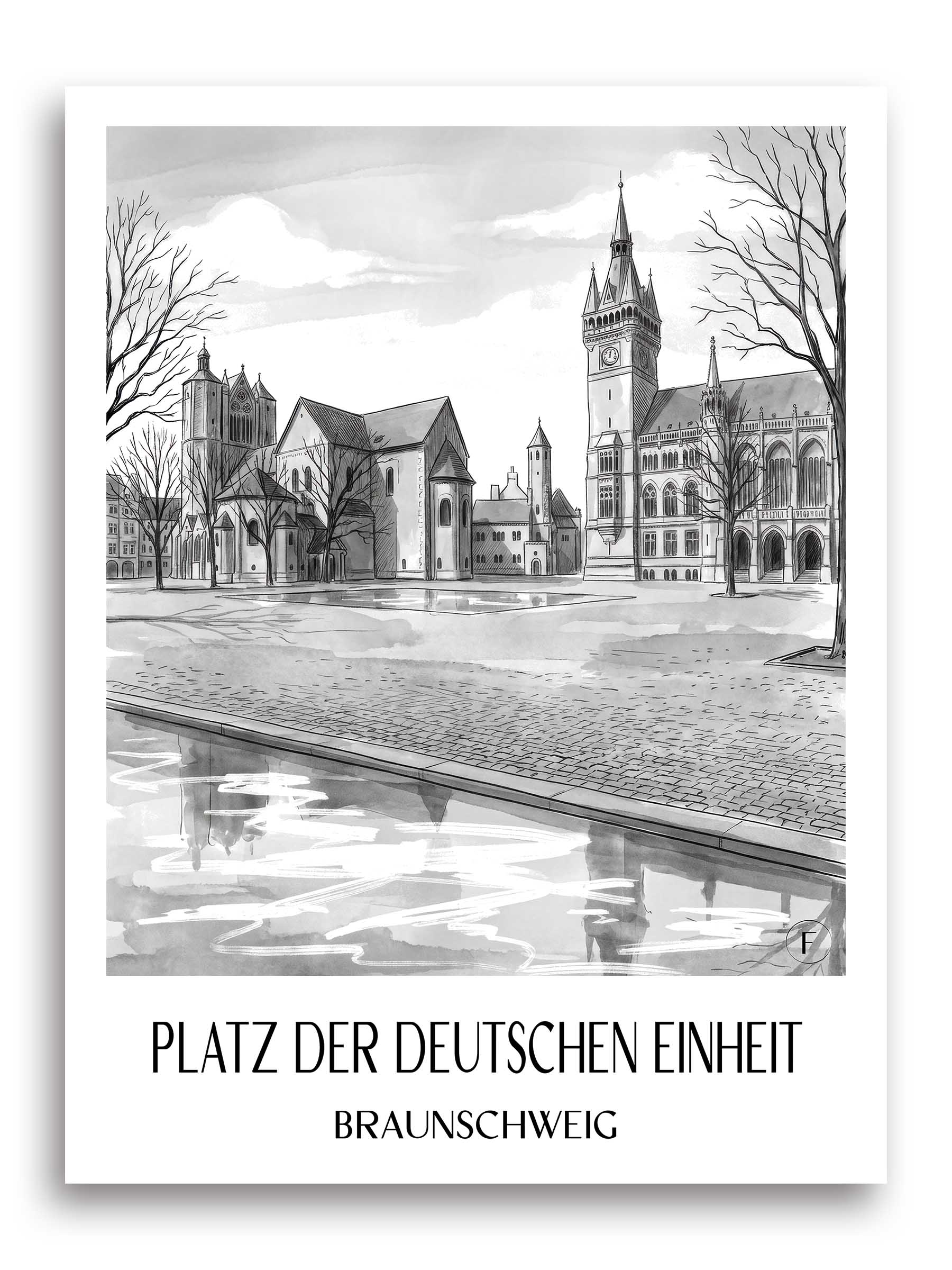 platz-der-deutschen-einheit-braunschweig-deutschland-poster-aquarell-schwarz-weiss