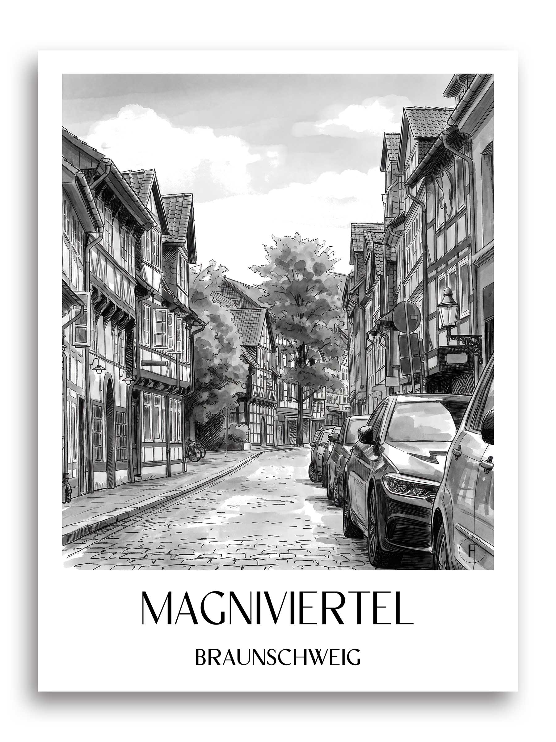 magniviertel-braunschweig-deutschland-poster-aquarell-schwarz-weiss