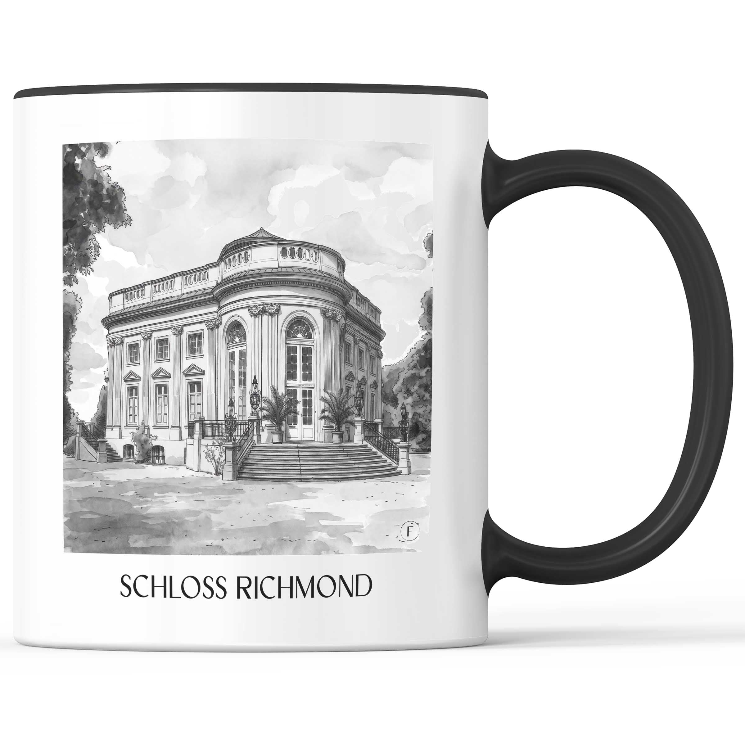 schloss-richmond-braunschweig-deutschland-kaffeebecher-aquarell-schwarz-weiss