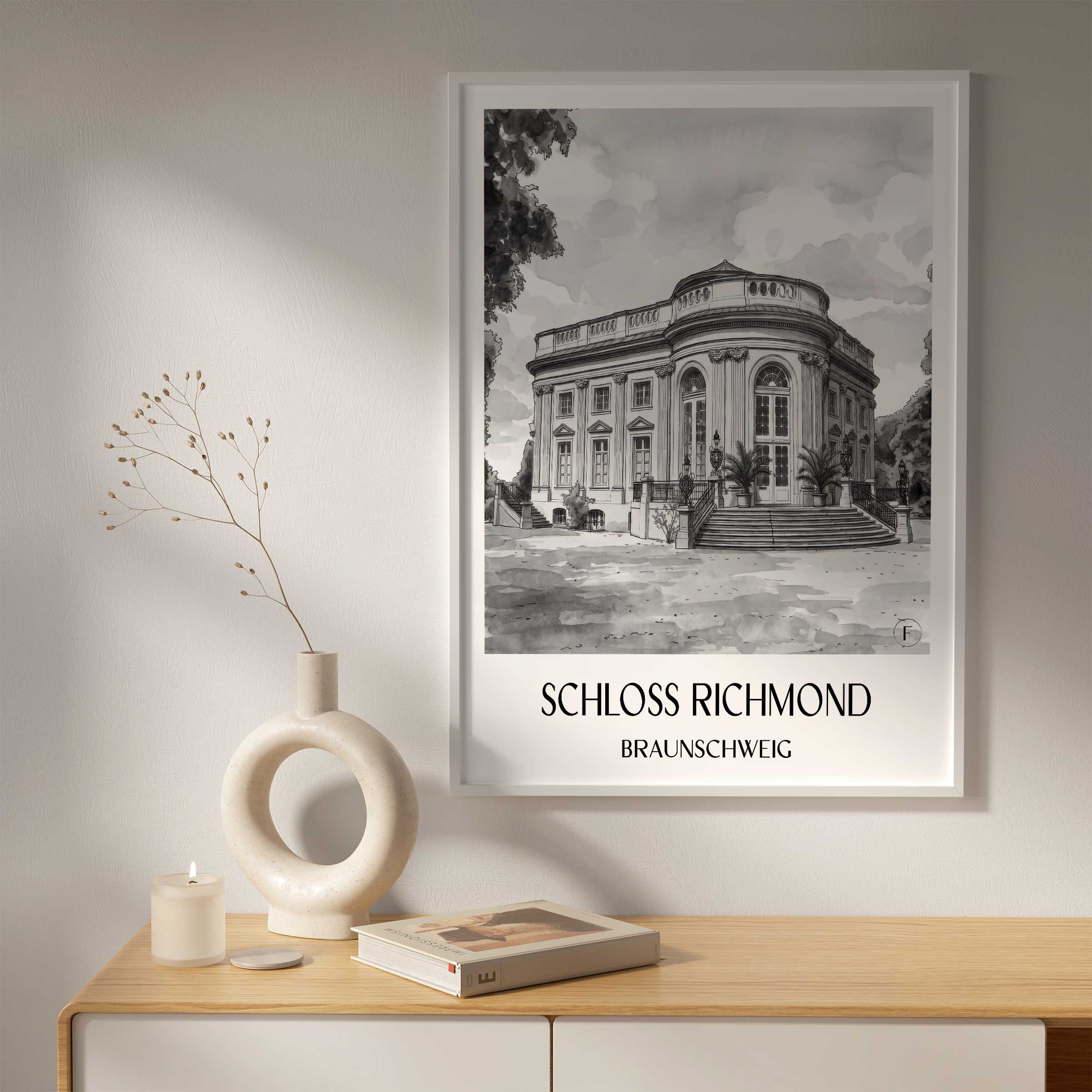 schloss-richmond-braunschweig-deutschland-poster-aquarell-schwarz-weiss