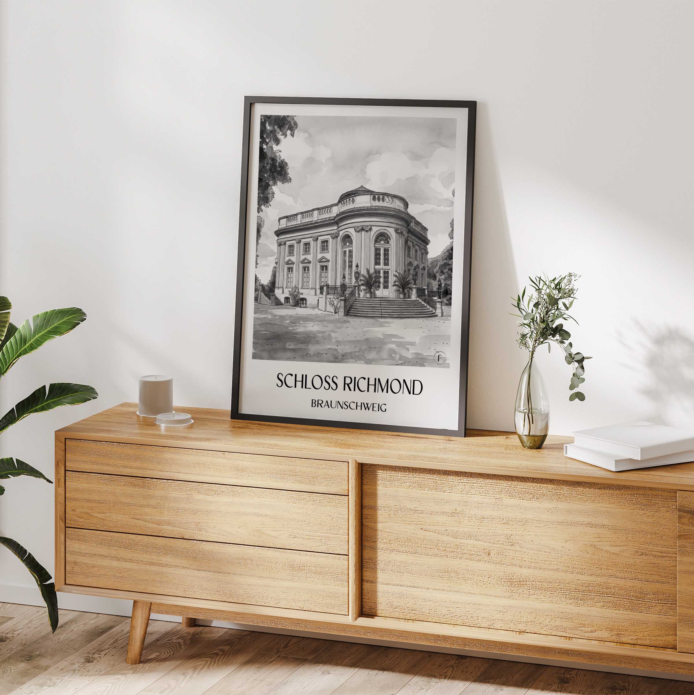 schloss-richmond-braunschweig-deutschland-poster-aquarell-schwarz-weiss