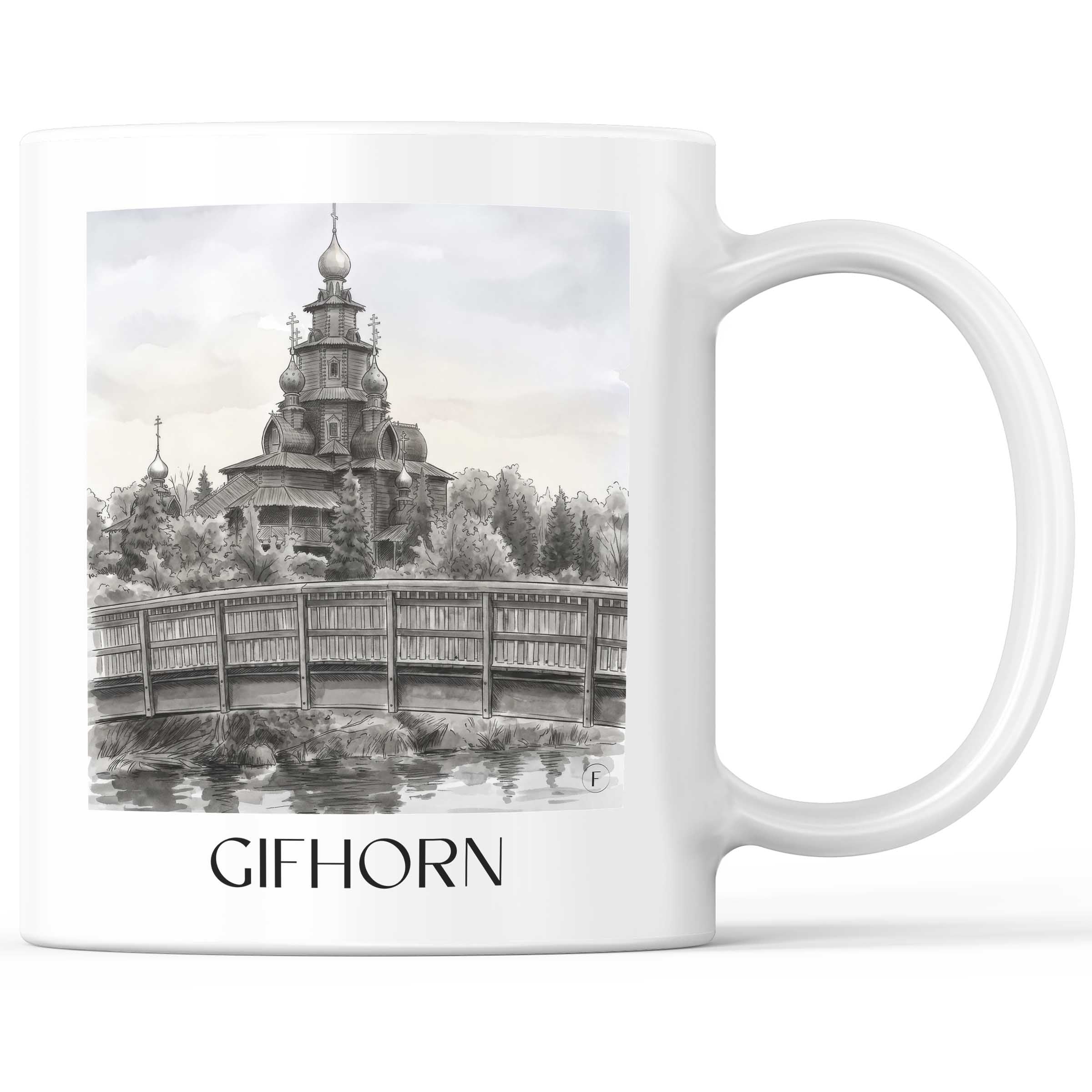 Gifhorn Kaffeebecher - Niedersachsen - Deutschland Becher - Kaffeetasse im Aquarell Schwarz-Weiß Stil