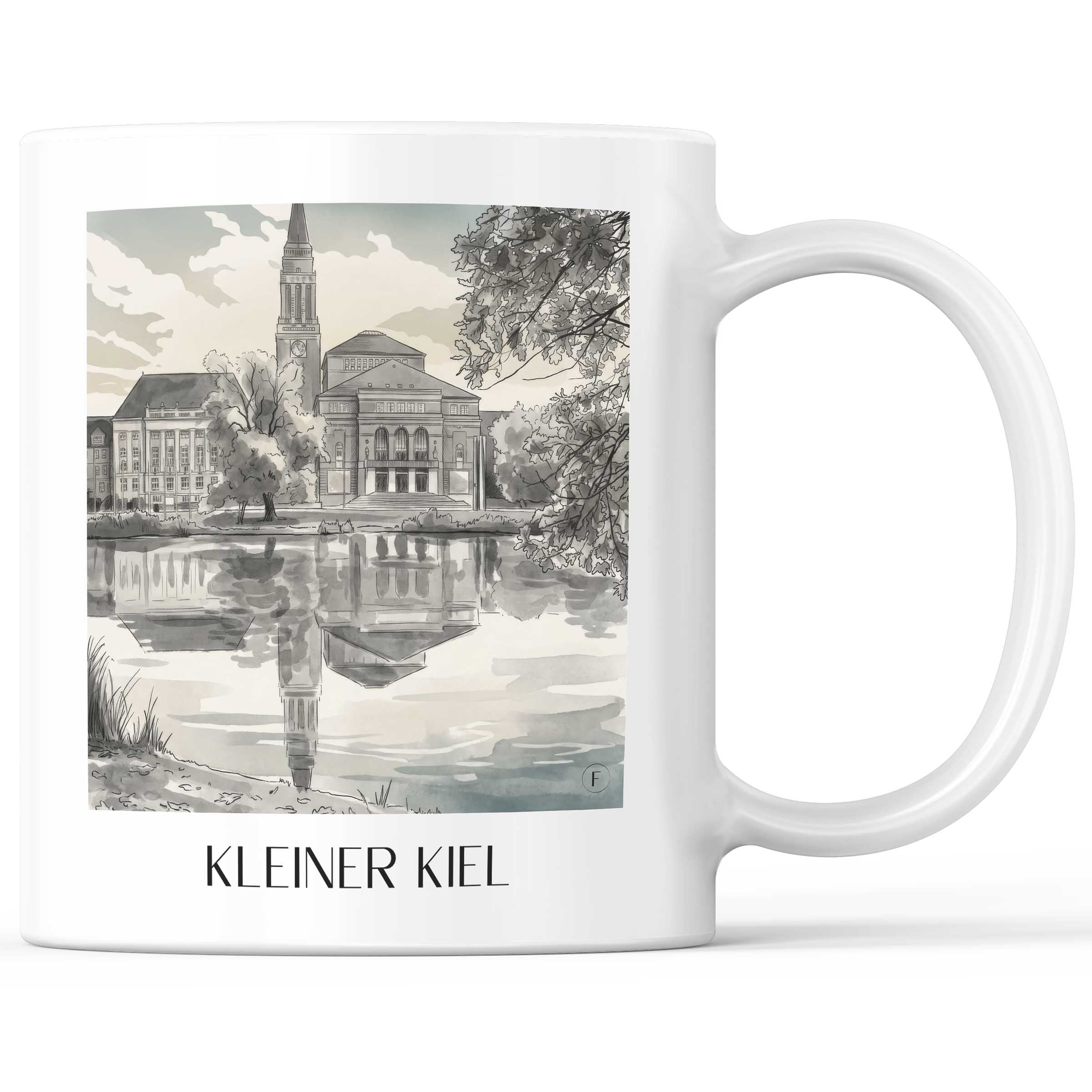 Kleiner Kiel Kaffeebecher - Schleswig-Holstein - Deutschland Becher - Kaffeetasse im Aquarell Schwarz-Weiß Stil