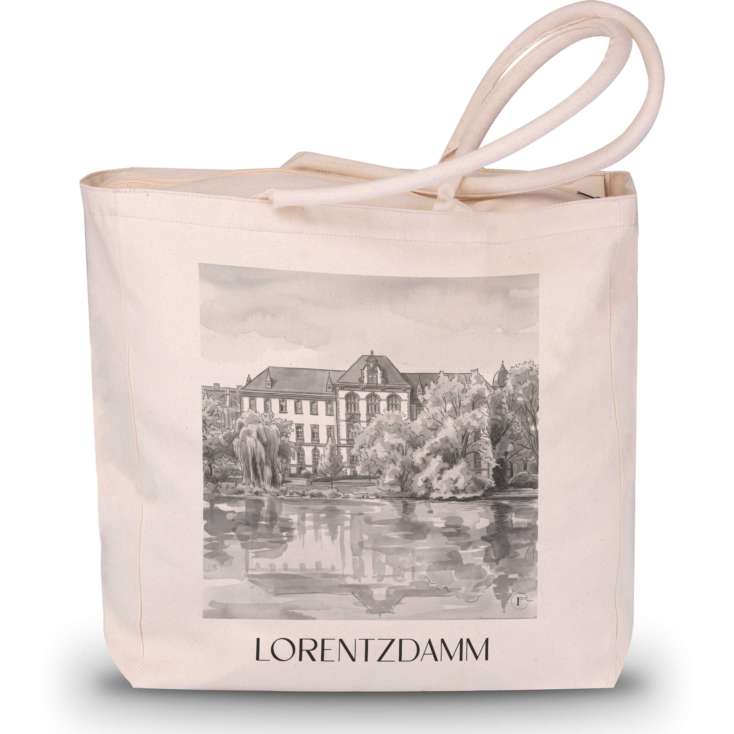 Lorentzdamm Shopping Tasche - Kiel - Deutschland Tote Bag - Einkaufstasche im Aquarell Schwarz-Weiß Stil