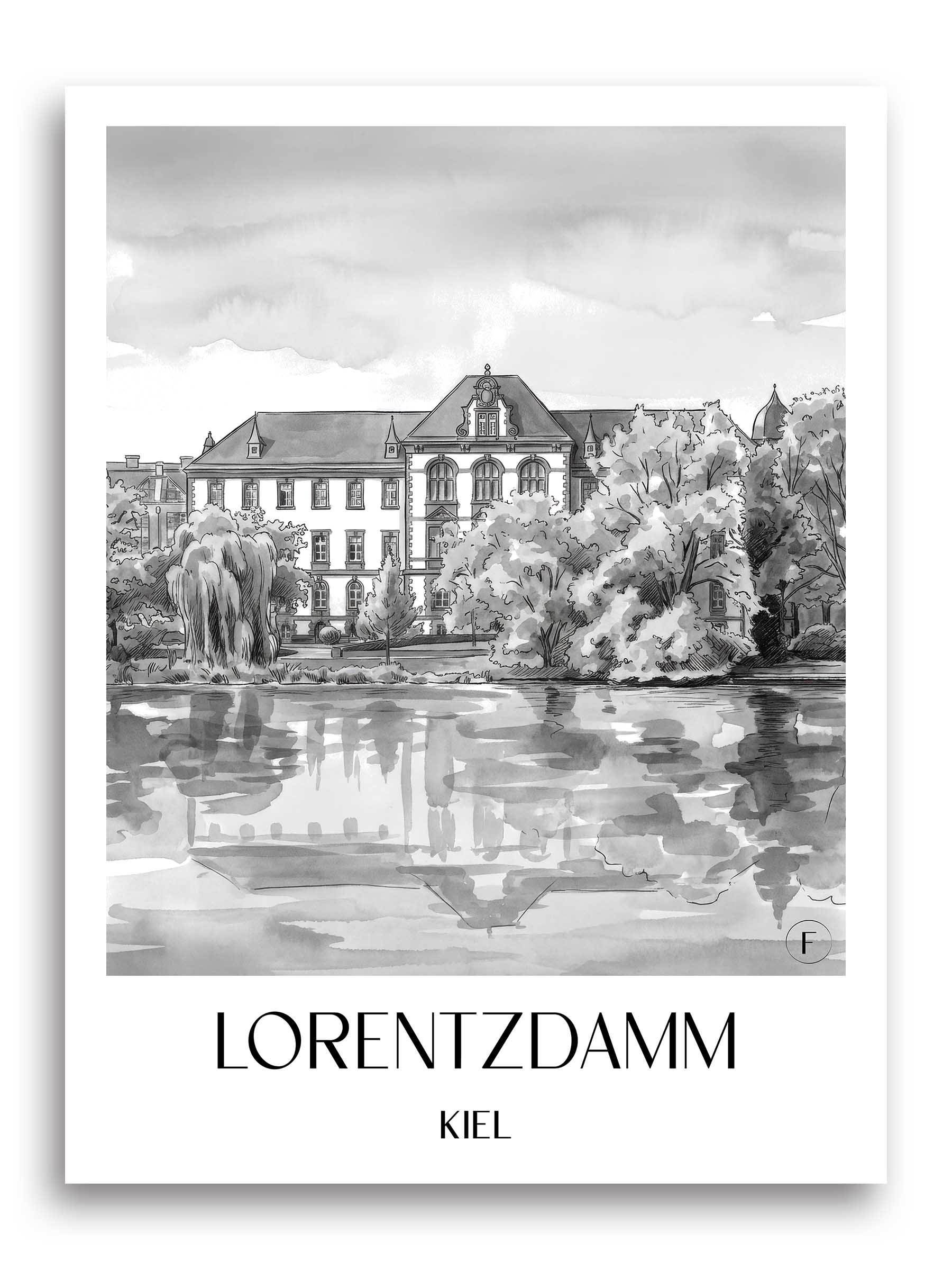 Lorentzdamm Poster - Kiel - Germany Art Print - Watercolor Black and White from A4 to A1