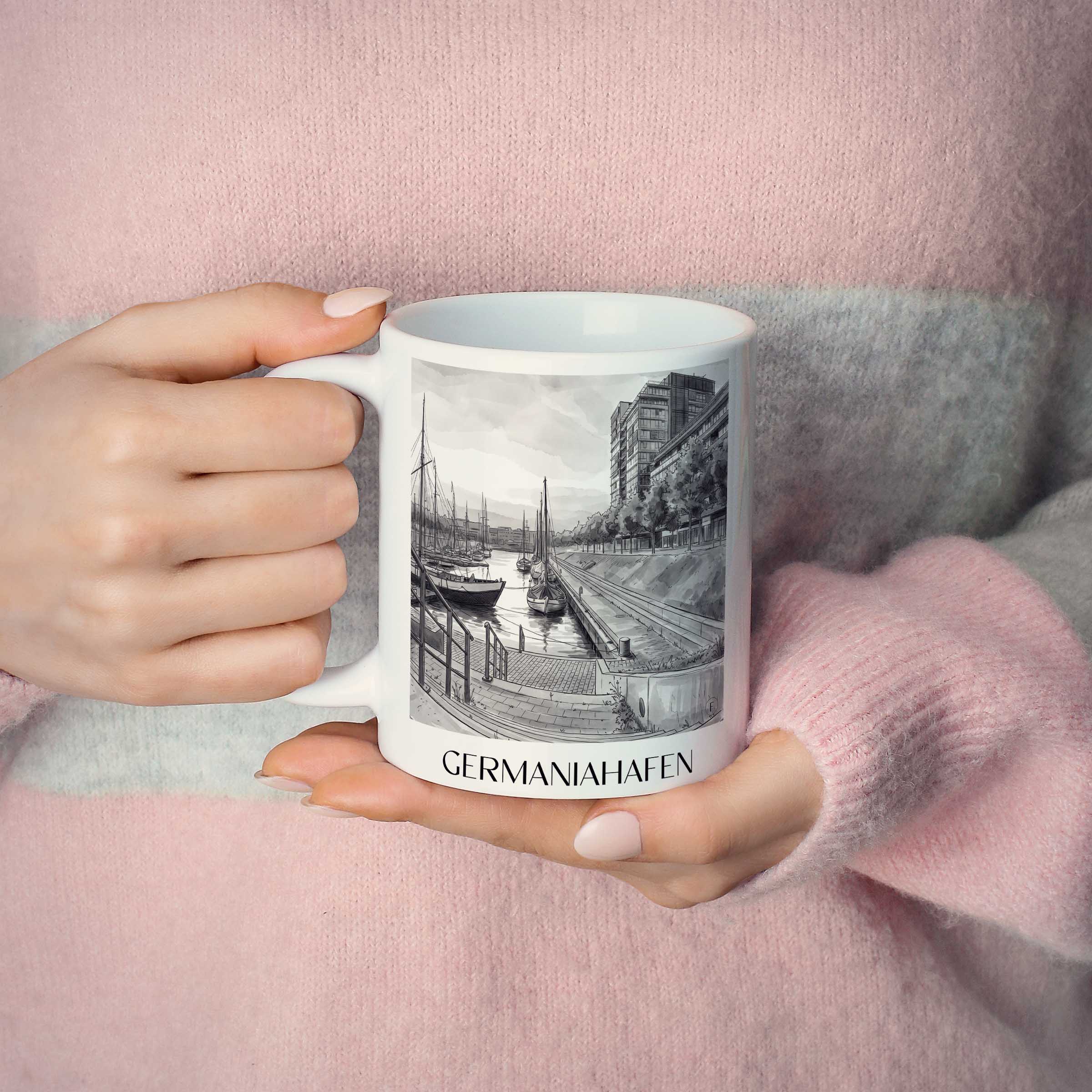 germaniahafen-kiel-deutschland-kaffeebecher-aquarell-schwarz-weiss