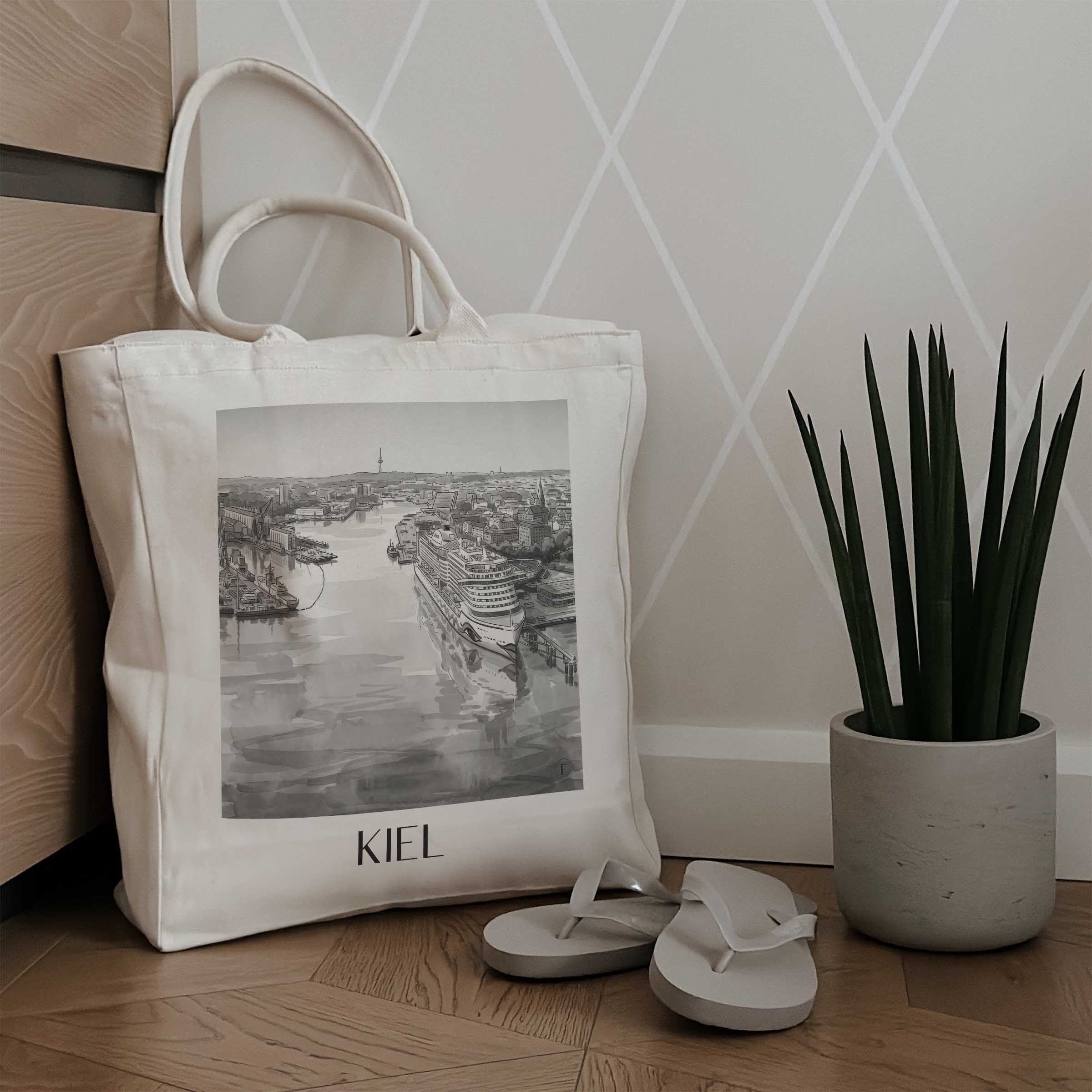 kiel-schleswig-holstein-deutschland-einkaufstasche-aquarell-schwarz-weiss