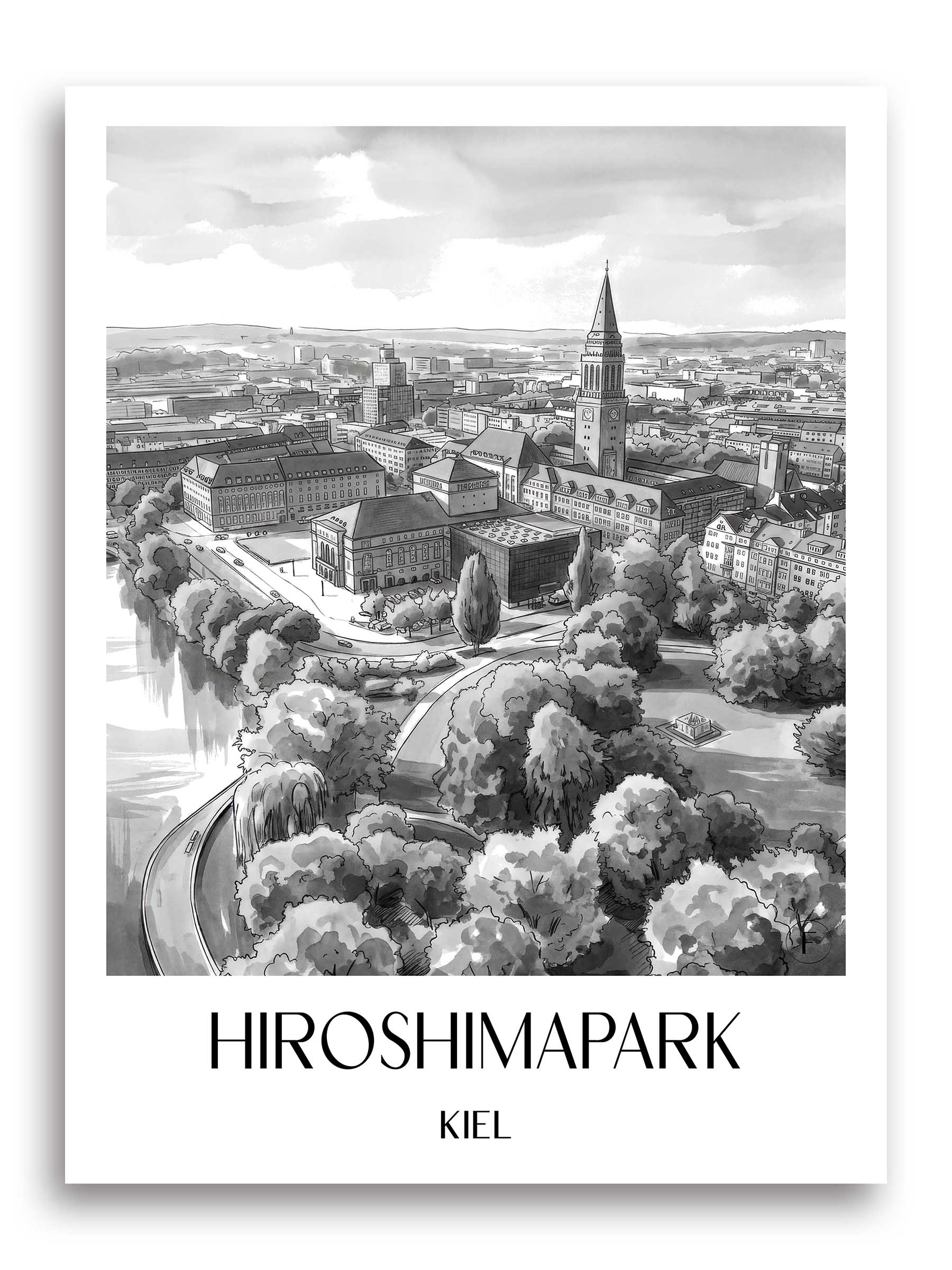 hiroshimapark-kiel-deutschland-poster-aquarell-schwarz-weiss