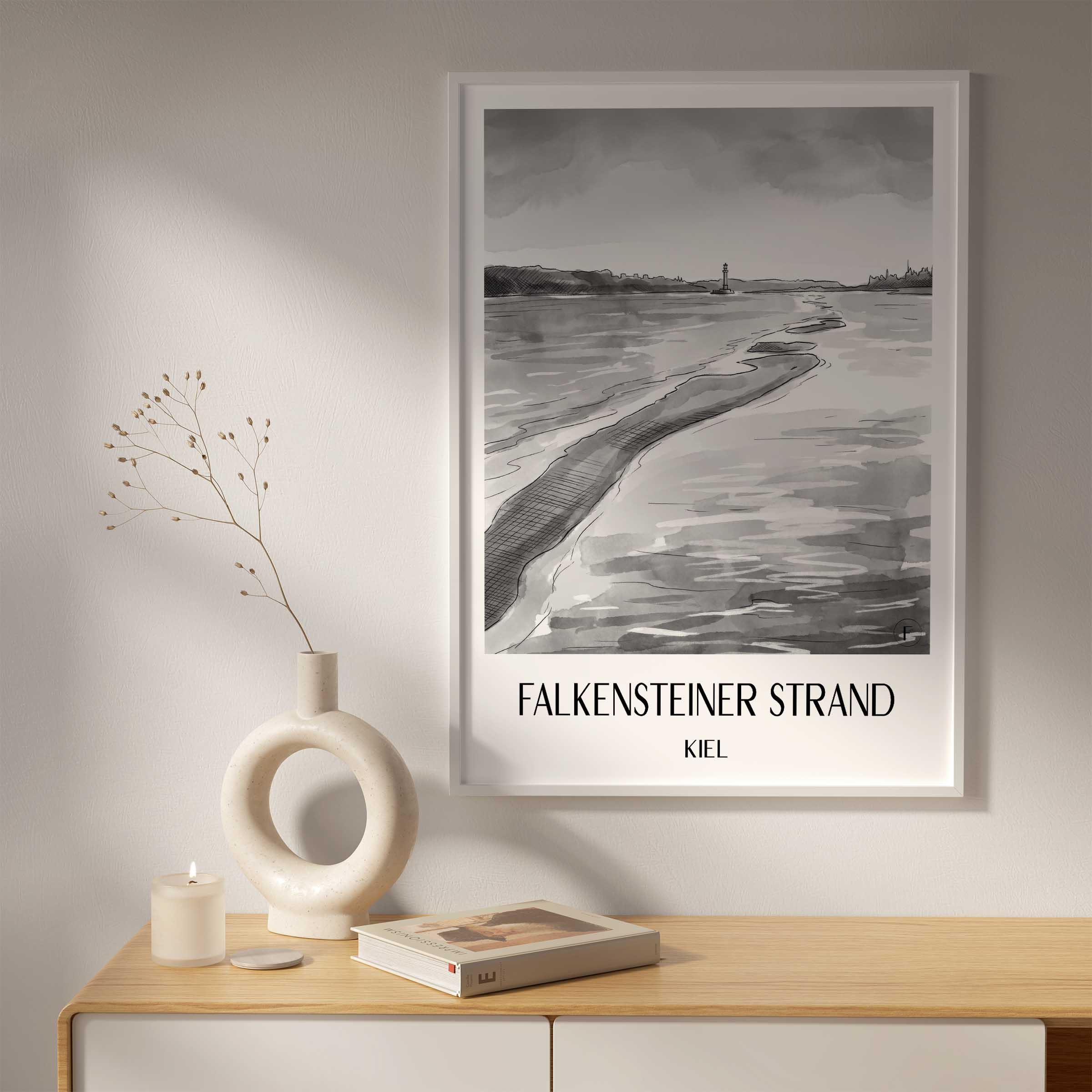 falkensteiner-strand-kiel-deutschland-poster-aquarell-schwarz-weiss