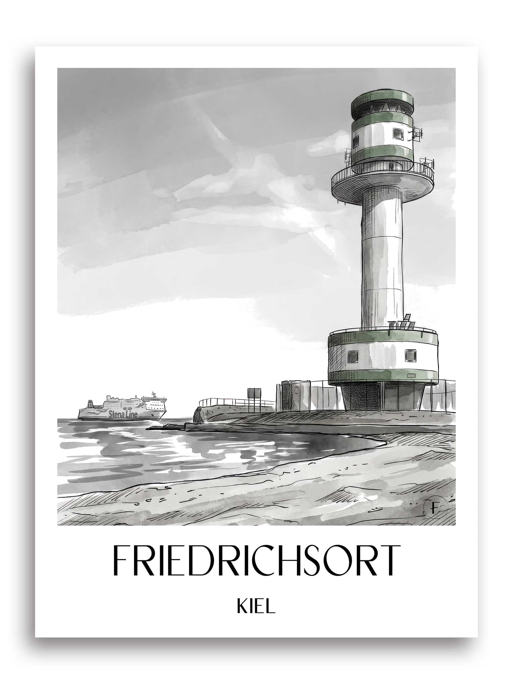 friedrichsort-kiel-deutschland-poster-aquarell-schwarz-weiss
